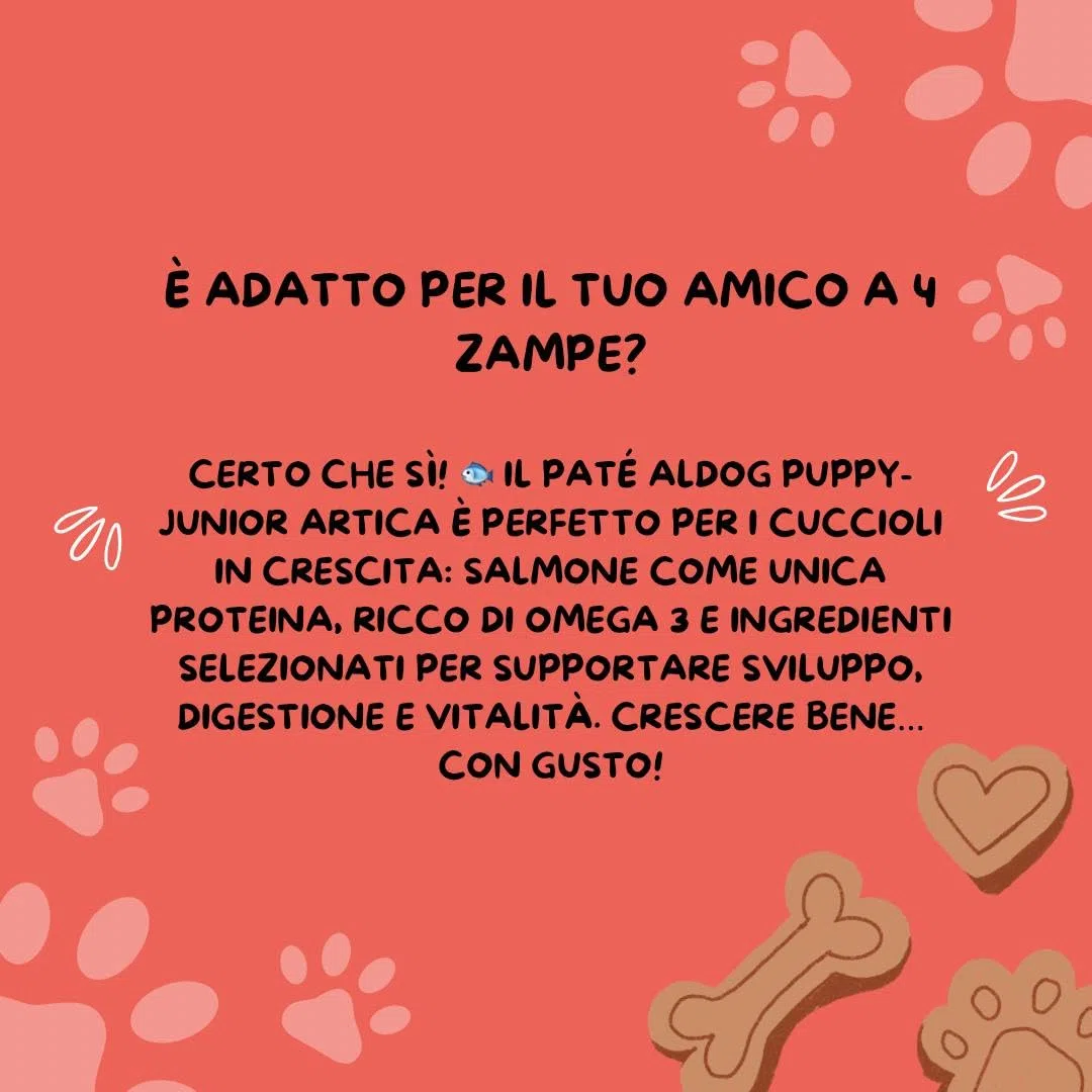 Puppy Aldog húmedo perro sabor salmón, paté para perros cachorros de todos los tamaños y razas, alimento completo para perros cachorros | 6 latas de 400 gramos cada una.