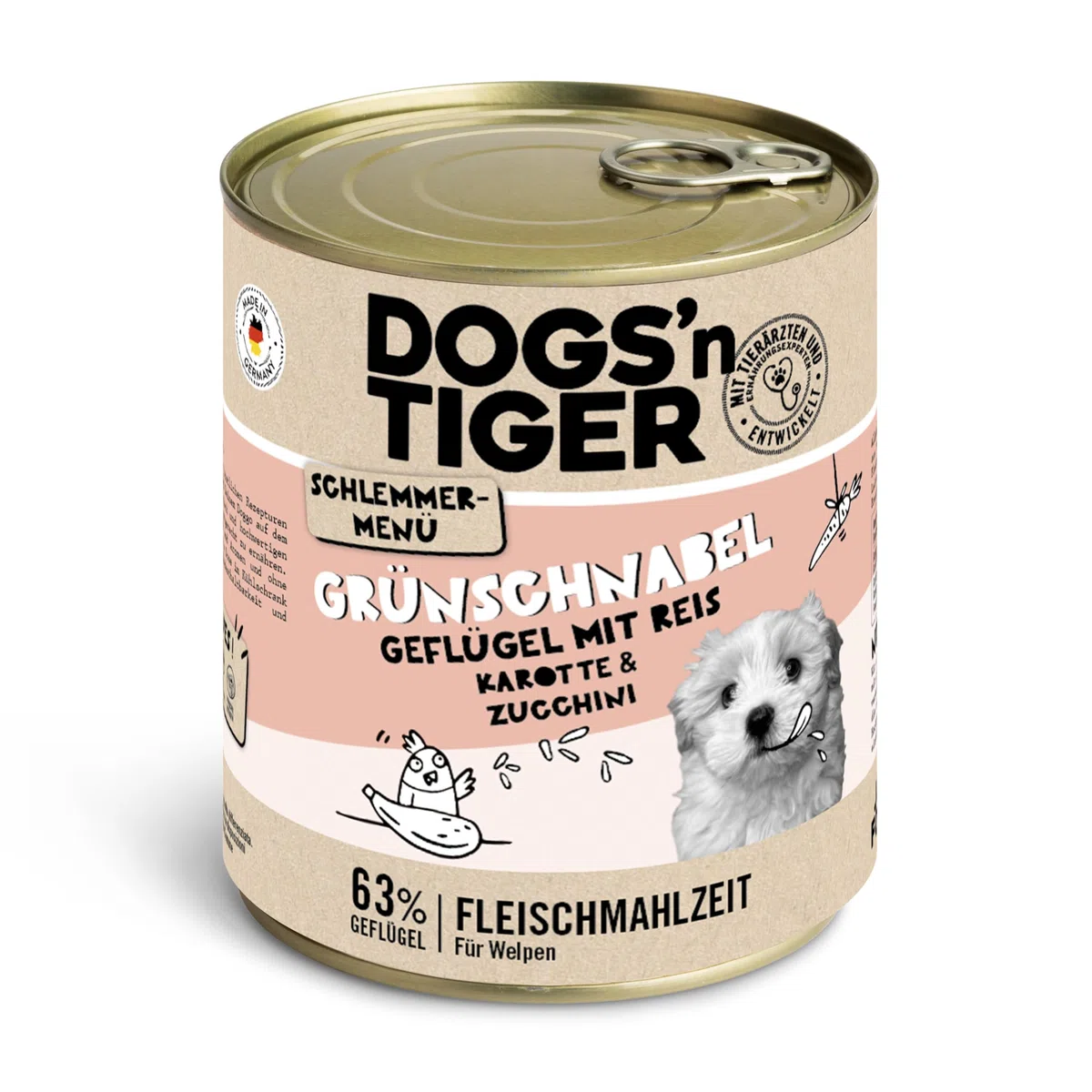 Dogs'n Tiger Junior, Comida para Perros, picor Verde, alimento para Cachorros con Pollo, arroz y Verduras, sin Cereales, azúcar añadido, conservantes Artificiales, 12 x 800 g