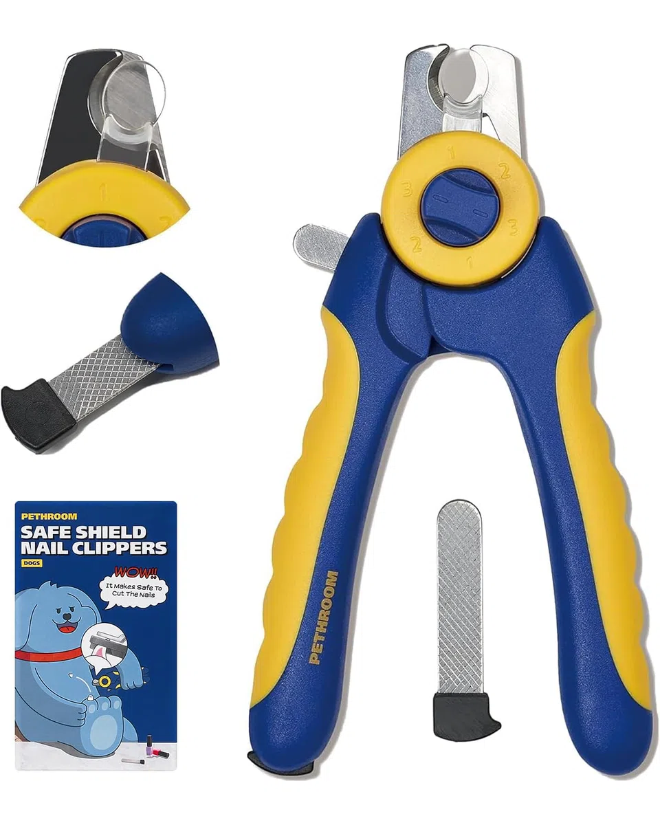 PETHROOM Cortaúñas para perros con lima de uñas, corte profesional rápido y fácil, guía de protección transparente para el aseo de mascotas, sin sobrecorte