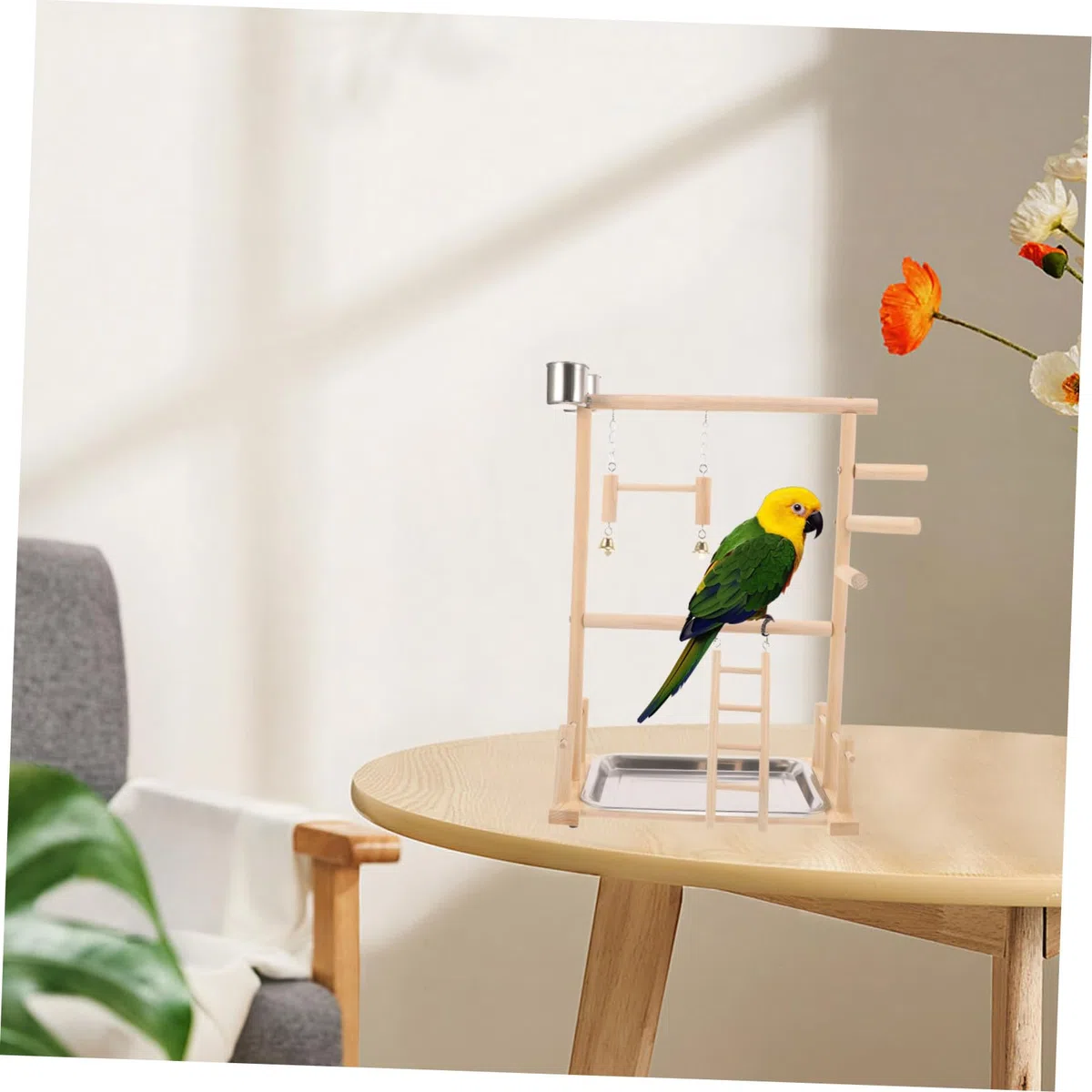 BESPORTBLE 1juego Soporte para Aves Área De Interactiva Escalera y Comederos Juguete para Periquitos y Cacatúas Accesorios Naturales para Jaulas De Aves