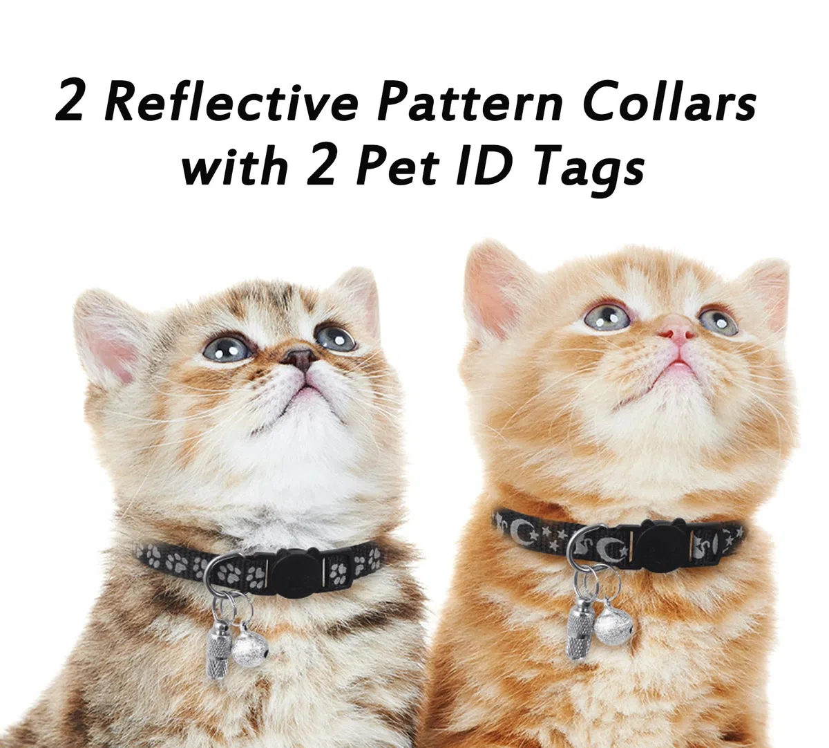 LLHK Paquete de 2 collares reflectantes para gatos y 2 etiquetas de nombre, collar de seguridad para gatito con campana, ajustable de 7 a 12 pulgadas, para gatos machos, etiqueta de identificación