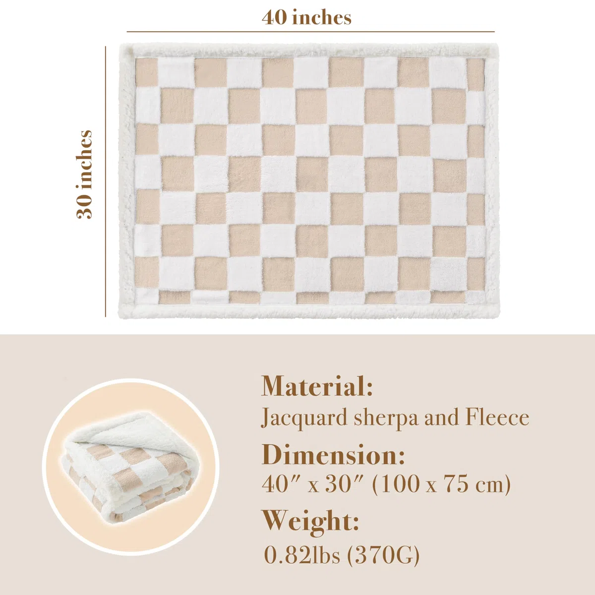 Ohocut Manta a cuadros para perro, manta sherpa jacquard beige caqui para perros y gatos pequeños, bonito estilo estético, manta de forro polar esponjoso para protección de sofá, lavable, 30 x 40