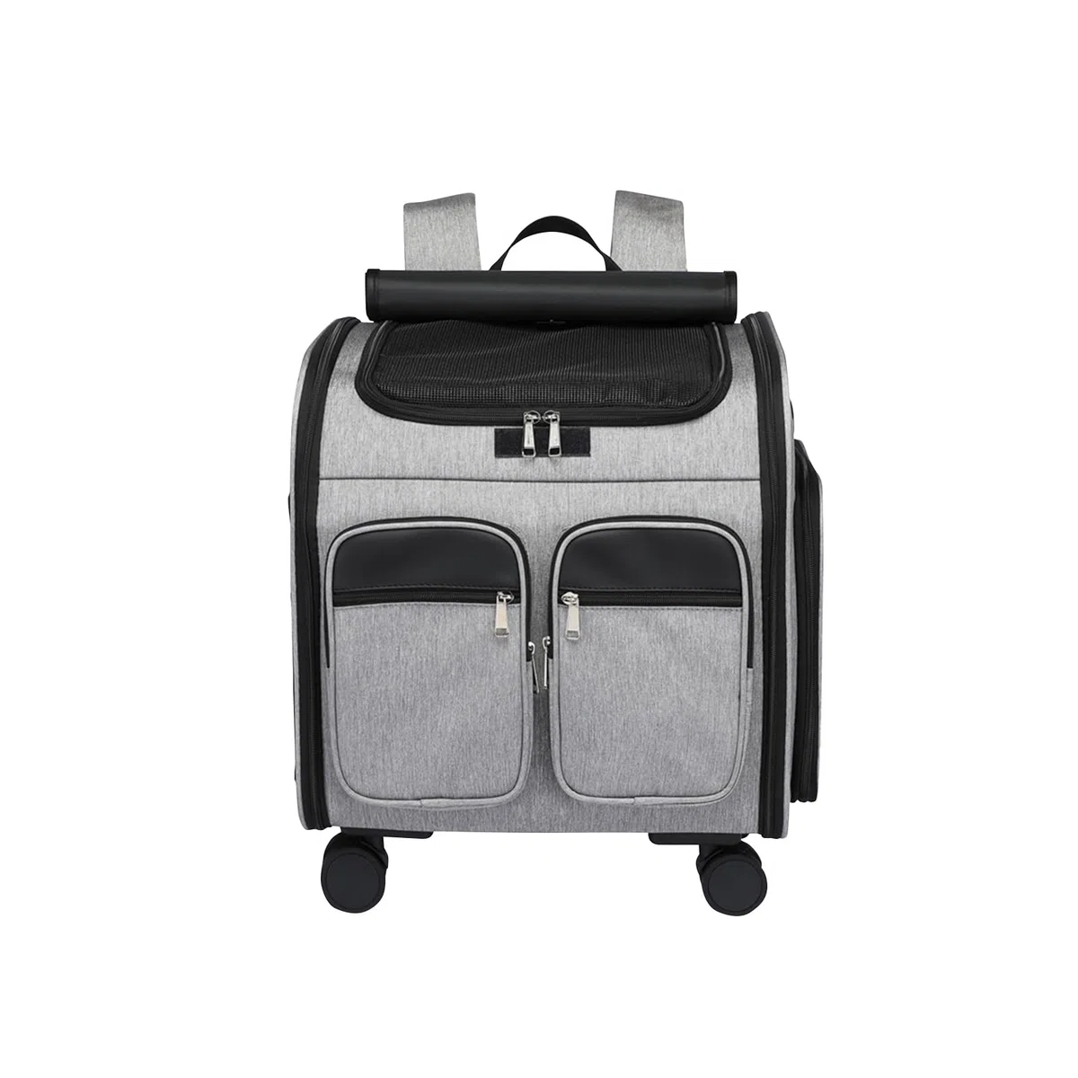 Galatée Mochila para Perros con Ruedas Extraíbles, Bolsa De Viaje para Perros Aprobada por Aerolíneas, Carriola Plegable para Mascotas con Ventanas De Malla para Ventilación(Gris)