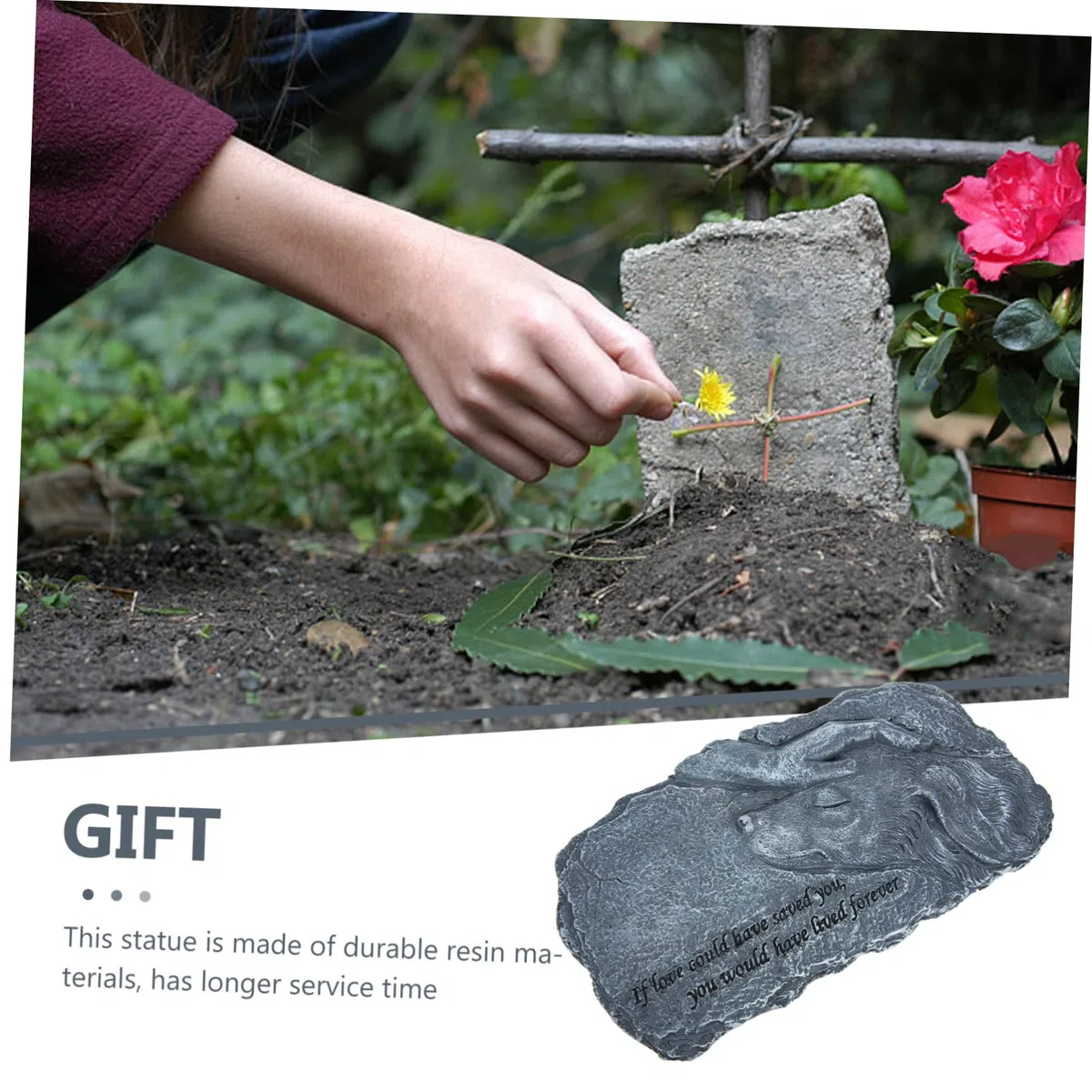 COLLBATH Lápida Conmemorativa para Mascotas De Resina, Estatua Artesanal Tamaño Artificial, Decoración para Jardín y Exteriores, Recuerdo Amoroso para Dueños De Perros y Gatos