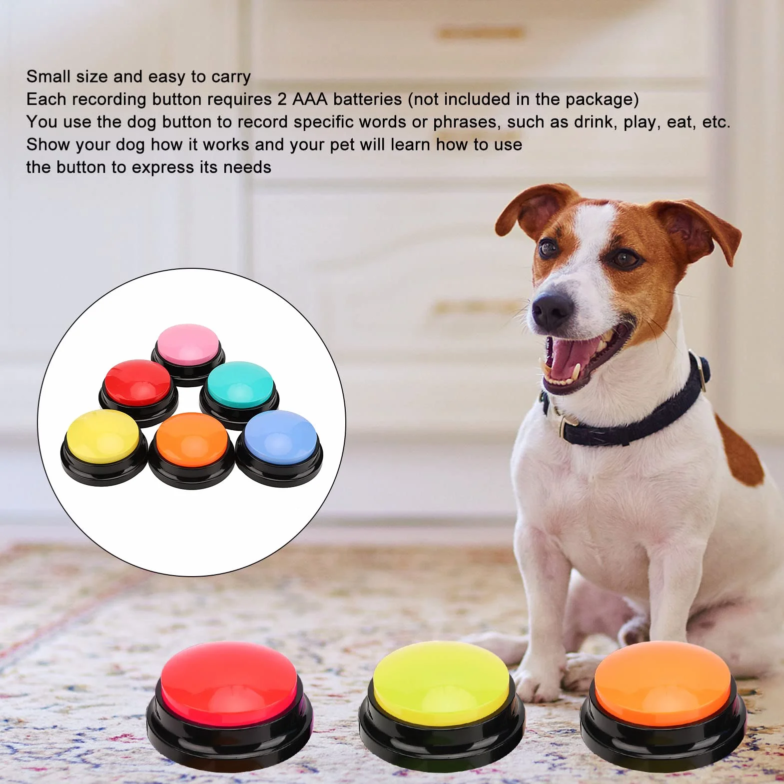 6 Botón de Grabación de Voz, Botones de Comunicación para Perros, Zumbador de Entrenamiento de Mascotas, Grabación Y Reproducción de 30 Segundos, para Entrenamiento de Gatos, Perros Y Mascotas