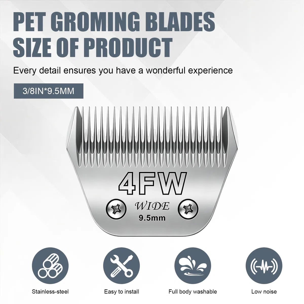 BILLAR® 4FW - Cuchillas de aseo para perros de hoja ancha, desmontables, compatibles con cortadoras Andis, Oster A5, Wahl km10. Longitud de corte 3/8 pulgadas (9,5 mm)