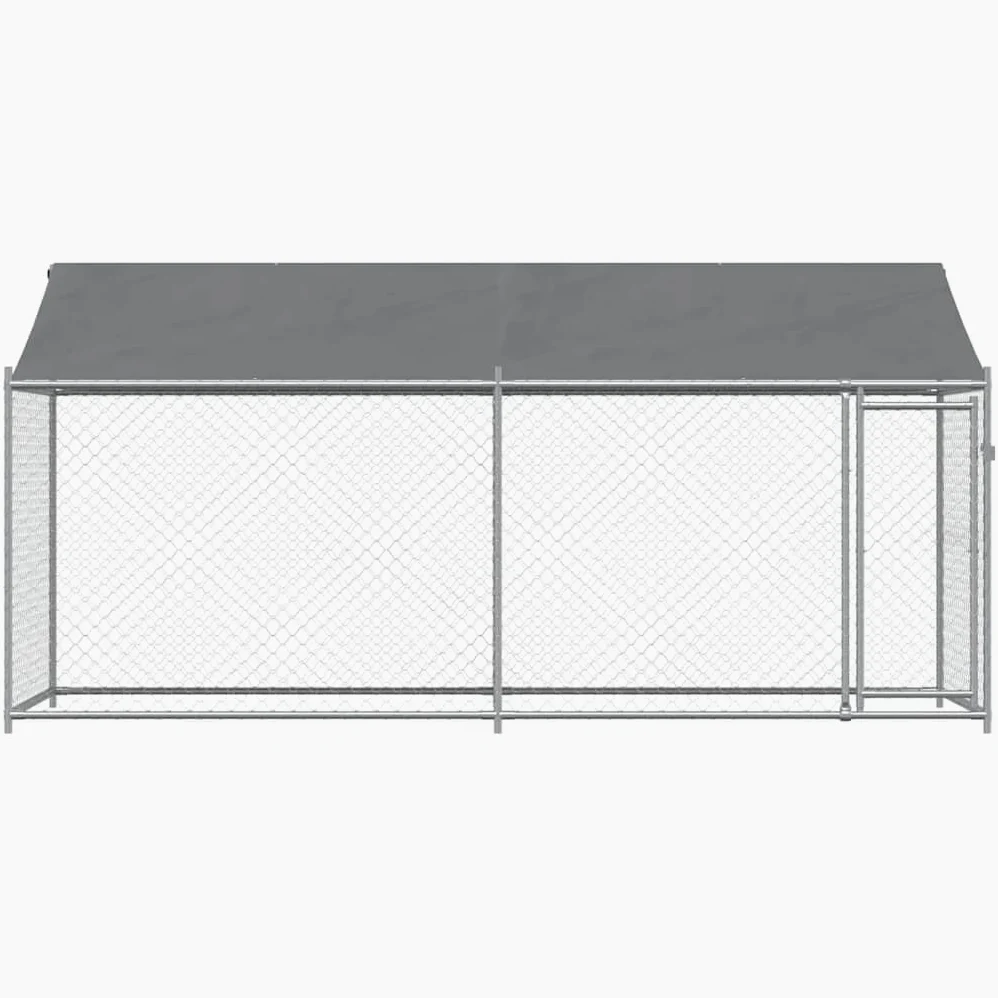 Perrera para perros con techo y puerta, gris, 4 x 2 x 2 m, acero galvanizado, caño para perros, recinto para cachorros, rejilla, cercado, jardín, exterior para protección segura y