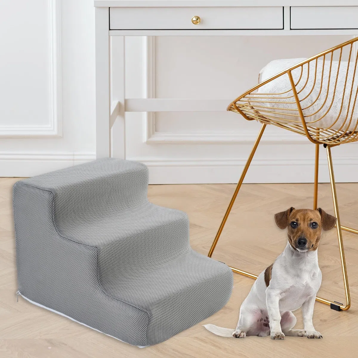 Escaleras para Mascotas y Perros, Rampa Multiusos con Esponja de Alta Densidad, S 3 Pasos Gris
