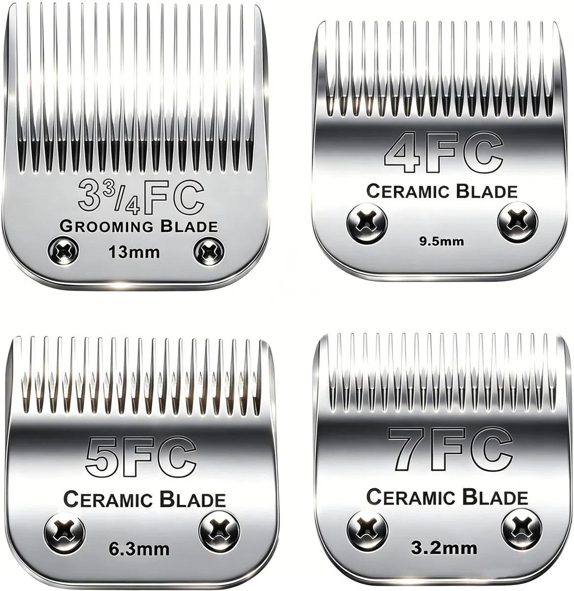Paquete de 4 cuchillas de aseo para perros compatibles con Andis Dog Clipper/la mayoría de las máquinas cortadoras de mascotas Oster A11/Wahl KM Series (3FC+4FC+5FC+7FC)