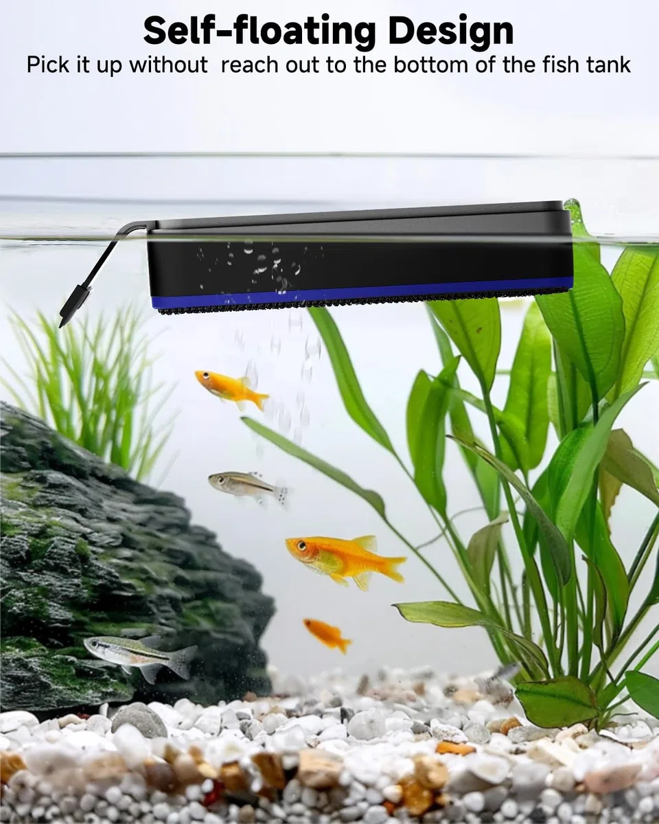 AQQA Limpiador magnético de vidrio para acuarios, raspador de algas de doble hoja, limpiador de vidrio, cepillo magnético flotante de doble cara para acuario de vidrio de 0.4 a 1.0 pulgadas de grosor