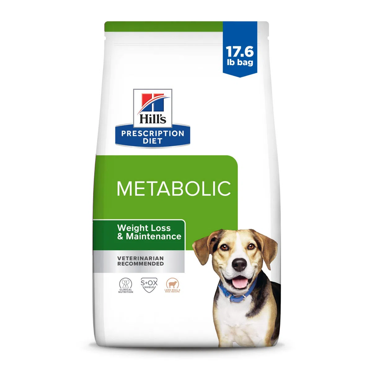 Hill's Prescription Diet Alimento seco para perros con fórmula de arroz y cordero metabólico para control de peso, dieta veterinaria, bolsa de 18 libras