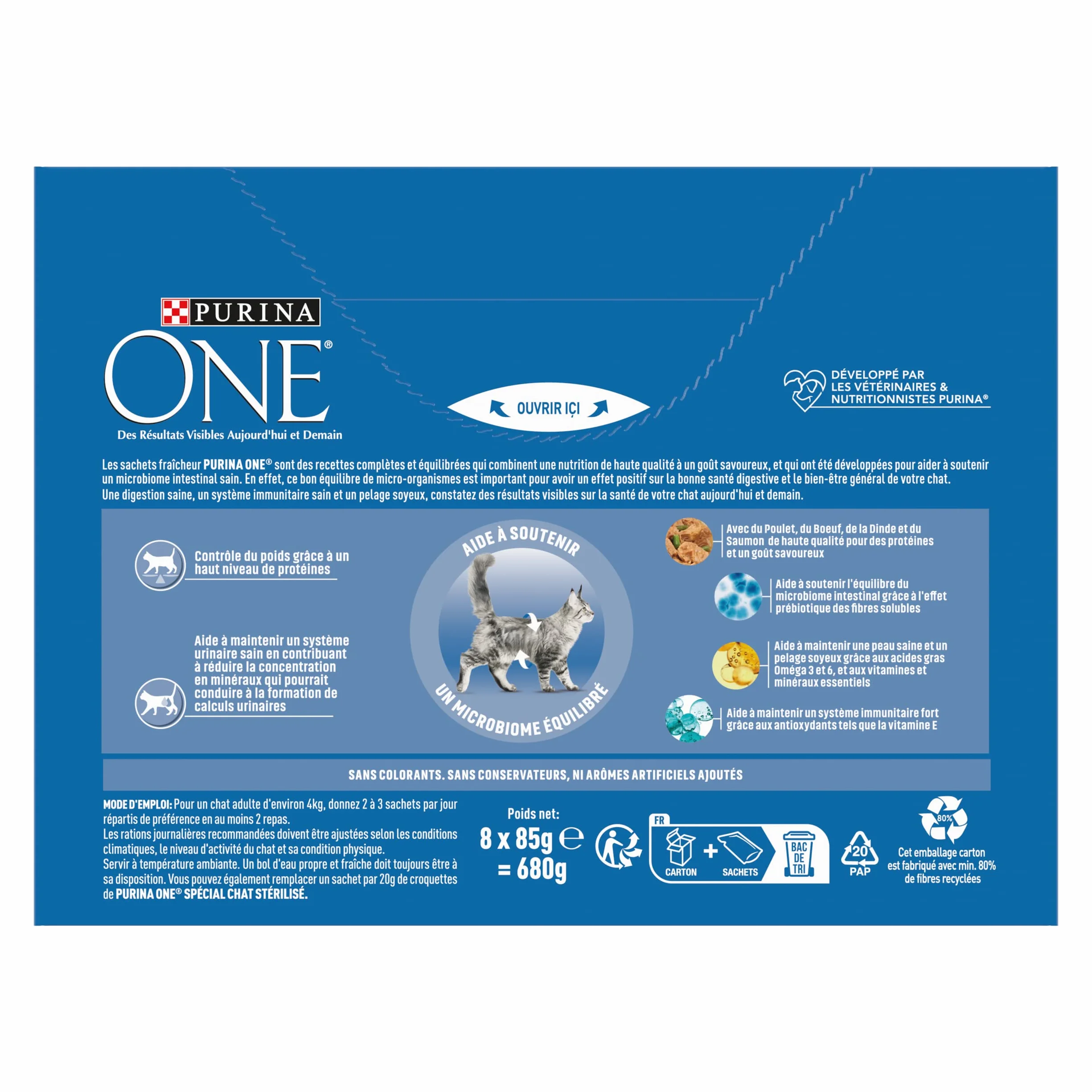 PURINA ONE Gato Esterilizado Refilado en Salsa Sabores Surtidos Pollo Carne Salmón y Pavo Bolsas Comidas para Gatos Adultos 8 x 85 g | Lote de 10