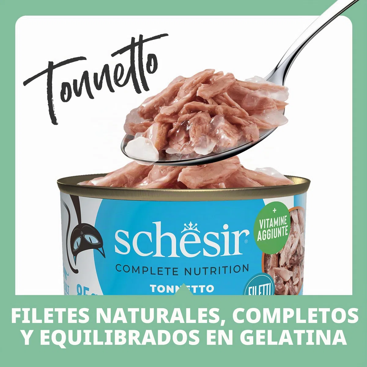 Schesir, Atún En Gelatina, Alimento Húmedo Completo para Gatos, En Lata, con Vitaminas Añadidas, 100% Filetes Naturales, Cruelty-Free, 6 X 50g