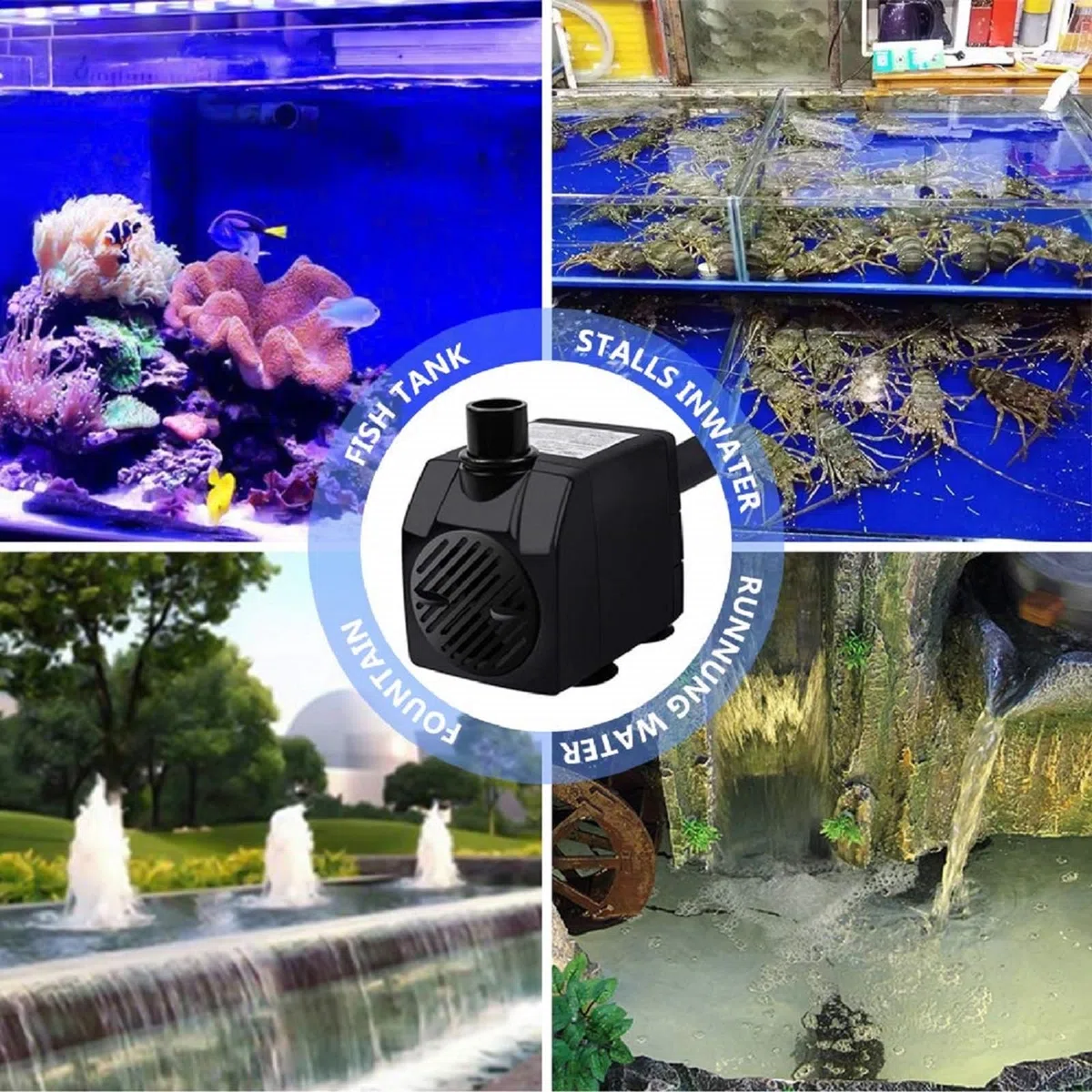 BARST Bomba de agua sumergible de 1500 l/h, bomba de acuario ultra silenciosa para fuentes, piscina, pecera, estanque, hidroponía, estatua con 4 ventosas Srtong, 3 boquillas (30 W, cable de
