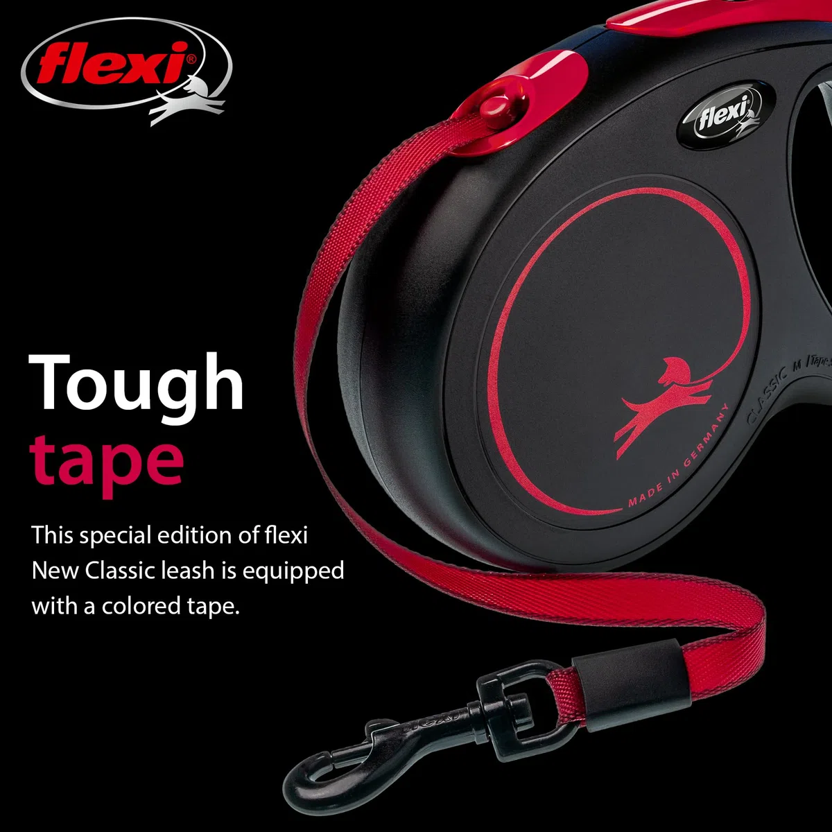 FLEXI Special Edition - Correa retráctil clásica para Perro (Cinta), ergonómica, Duradera y sin enredos, para Perros de hasta 55 Libras, 16 pies, Mediano, Negro y Rojo