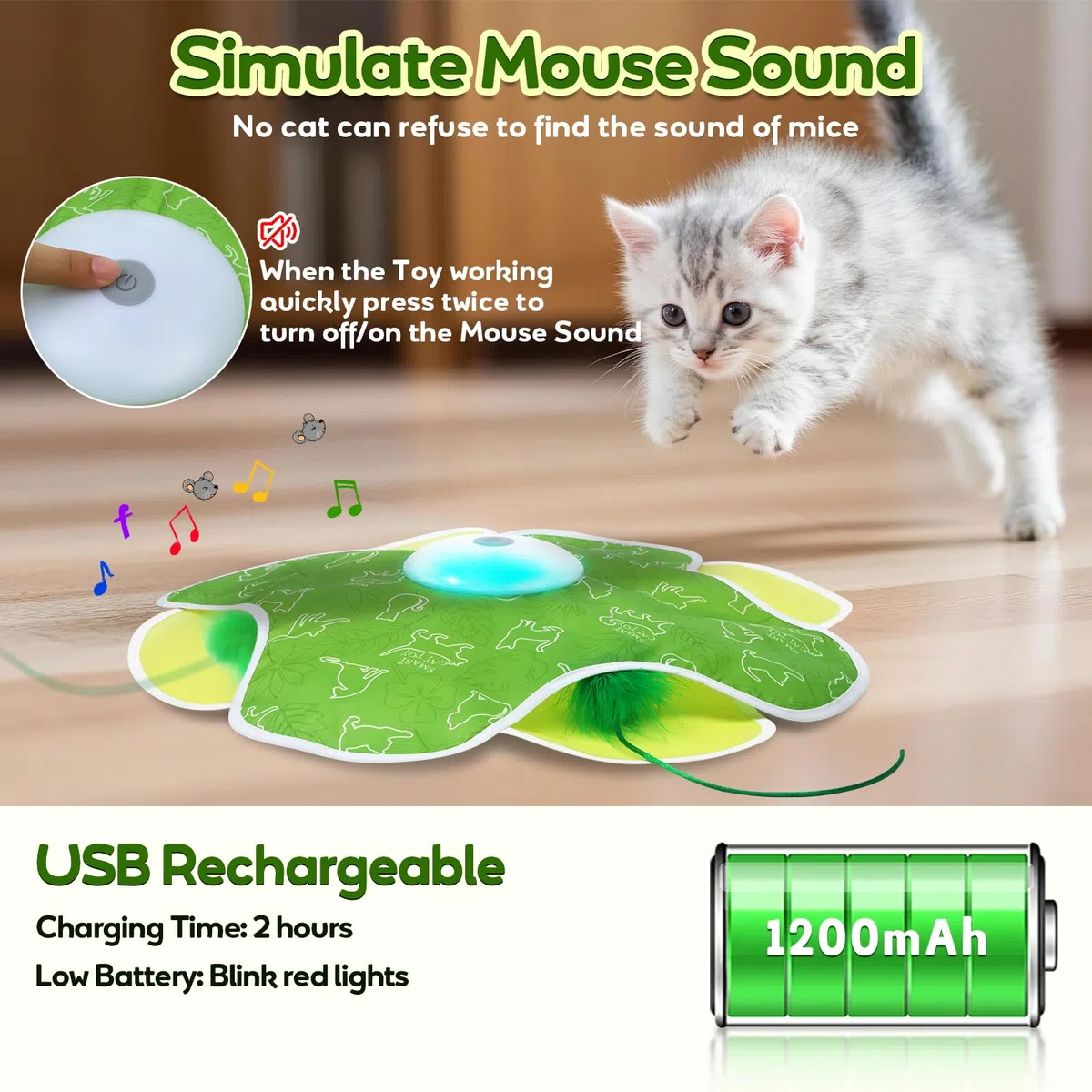 Saolife Juguetes interactivos para gatos recargables, activados por movimiento, plumas móviles, juguetes para gatos de interior