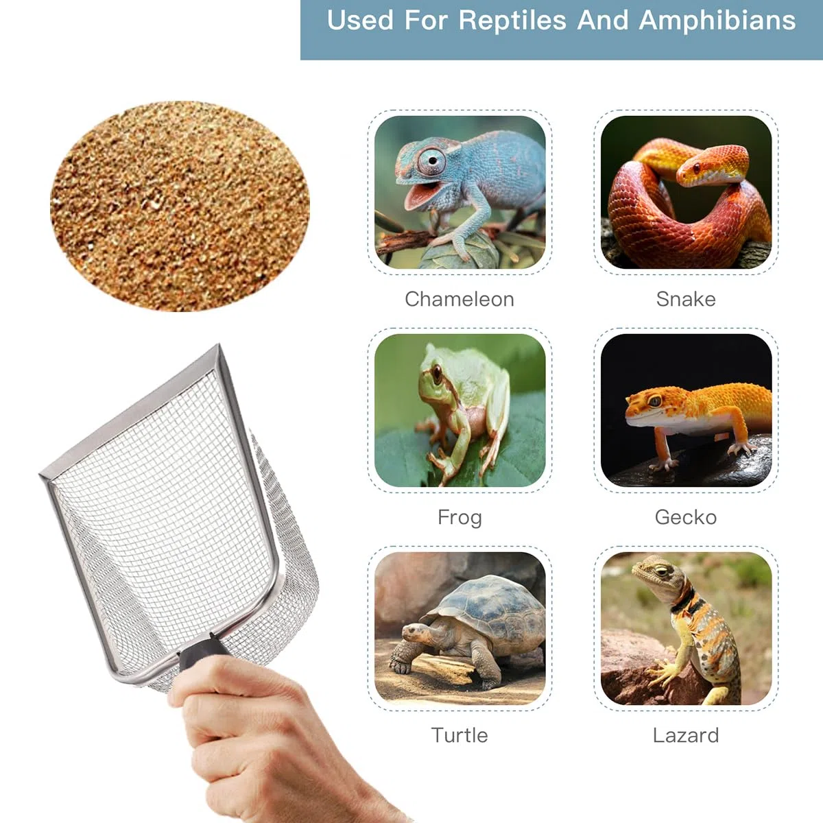 3 cucharas de arena de acero inoxidable para gatos, limpiador de arena de esquina, fácil de limpiar, pala de arena para gatos, pala de arena para terrarios de reptiles