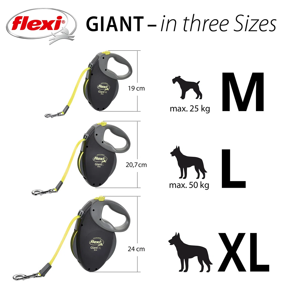 Flexi Correa retráctil Gigante Mediana para Perro (Cinta), 26 pies, Mediano, Negro/neón