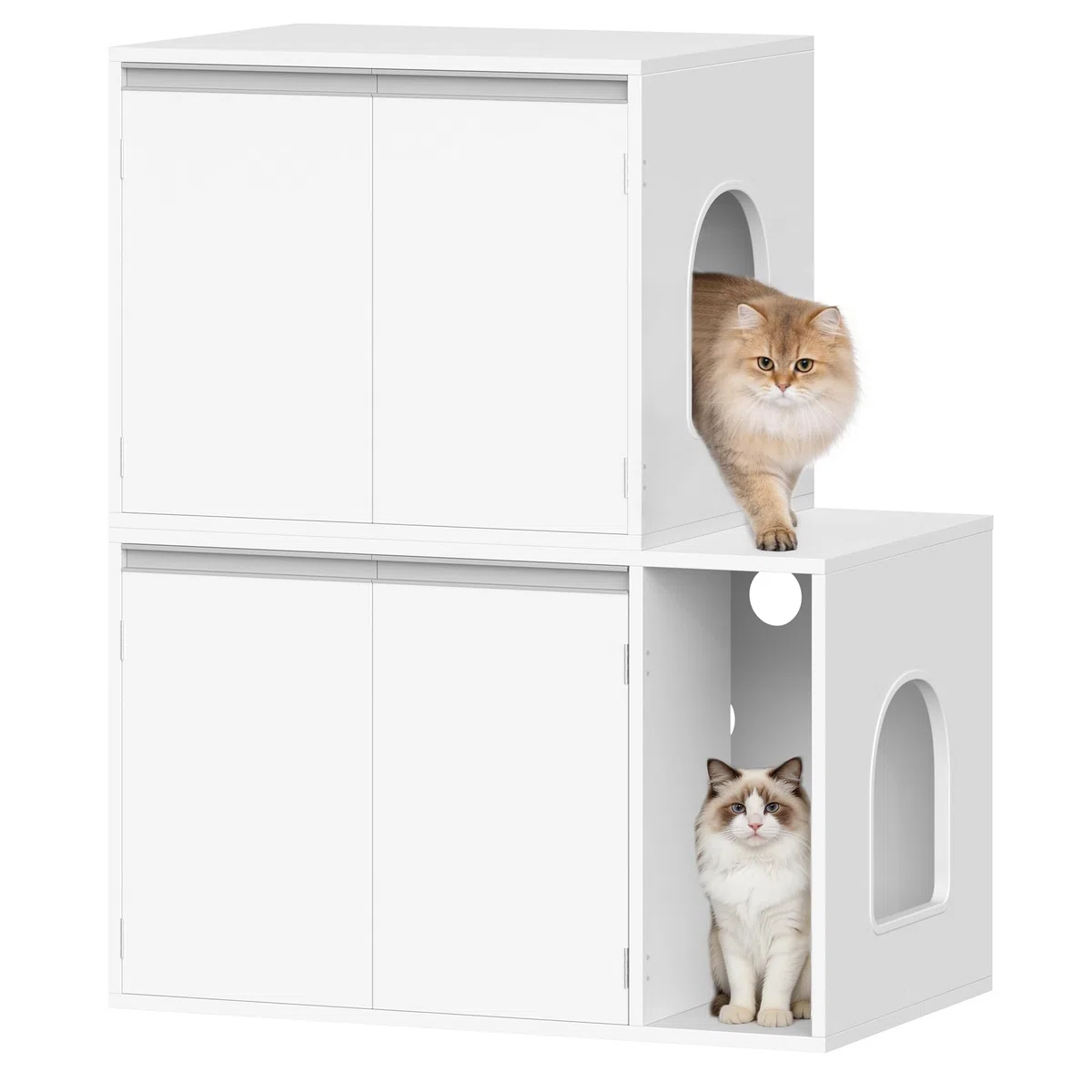 Hzuaneri Mueble para Arena de Gato Oculto, Casa para Dos Gatos de Dos Pisos, Arenero y Caseta de Madera Multifuncional Sirve como Soporte TV, 140x48.3x48 cm, Blanco, CB65603X