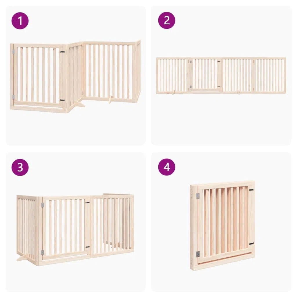 Puerta plegable para perros de madera de álamo de 320 cm, independiente, plegable, ideal como barrera para casa, apartamento, jardín, protección y seguridad para cachorros y perros