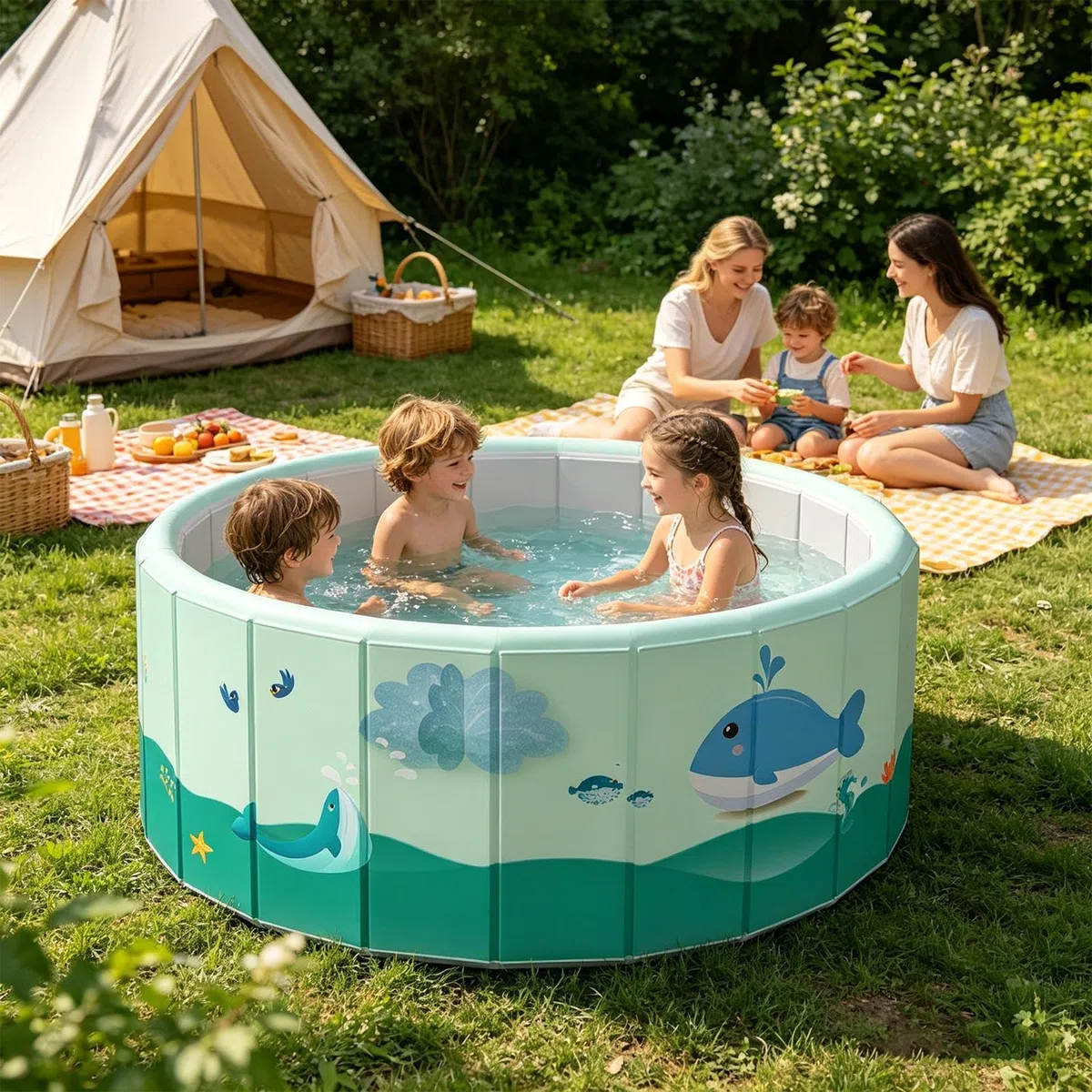 Piscina Plegable No Inflable - Bañera Portátil Interactiva De PVC | Piscina Esférica Exterior con Agujero De Drenaje En El Fondo para Adultos, Familia, Perro, Mascota