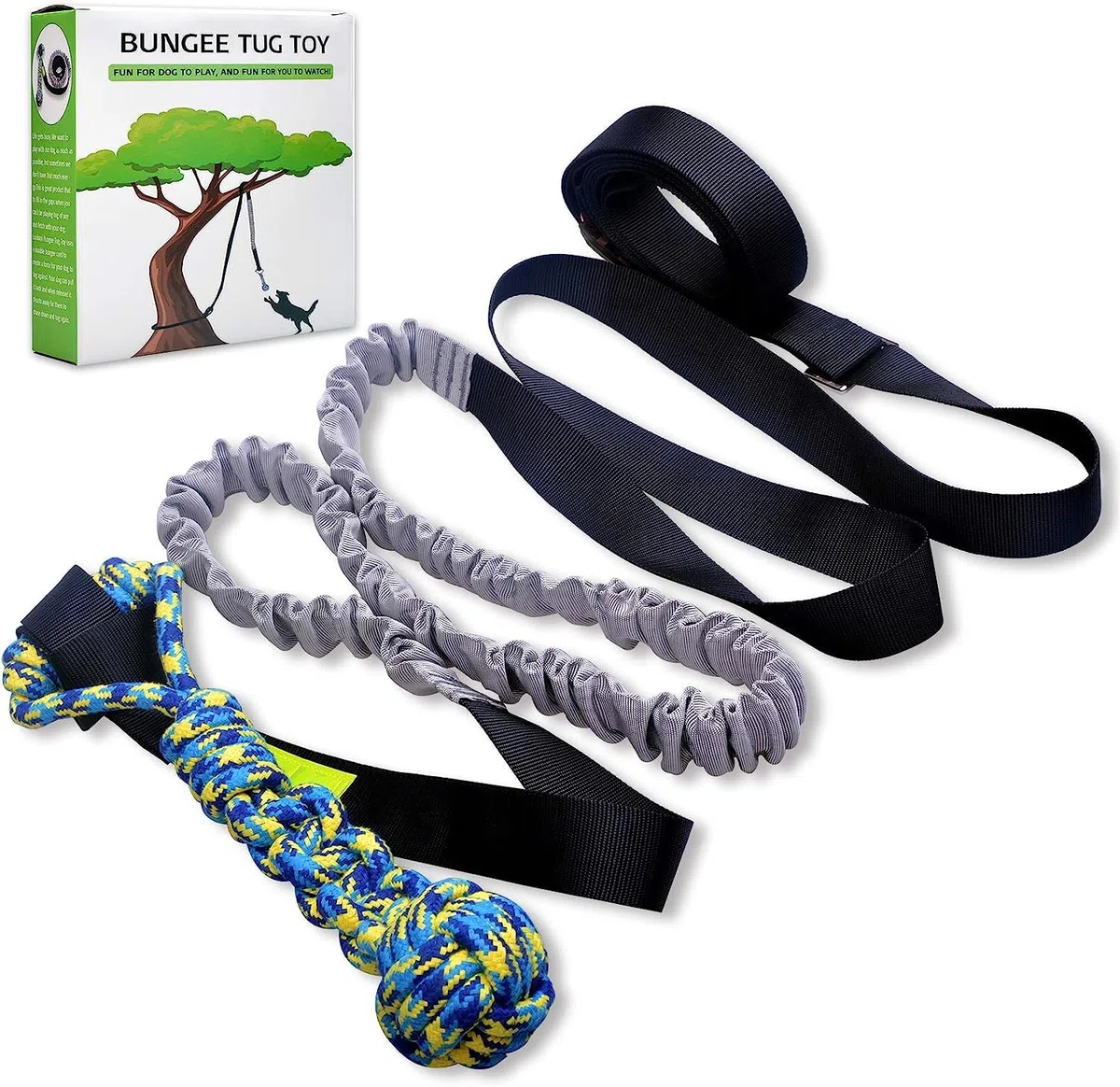 LOOBANI Juguete elástico para Exteriores, Juguete para Perros Colgantes del árbol para Perros pequeños a Grandes, Cuerda de Juego interactiva y Correa con Cuerda para Masticar (Negro)