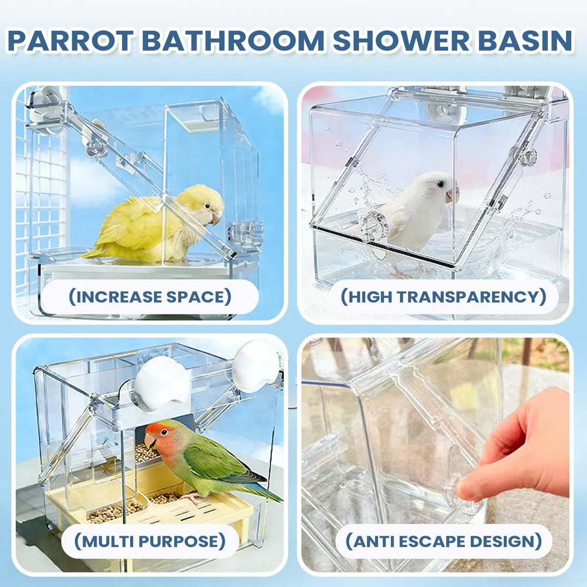 Jaula para pájaros, baño para periquitos, para alimentación de pajarera, pequeño, mediano, cacatúa, conure, agapornis, pinza, cuidado de cacatúas