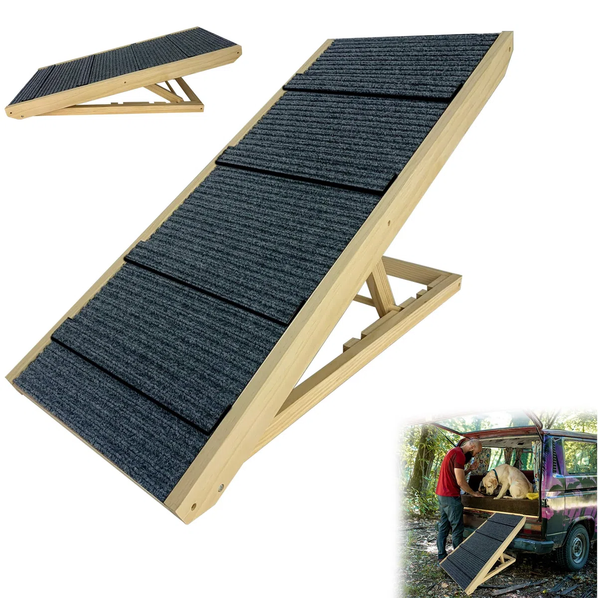 YRHome Lámpara plegable para perros de madera, para cama, sofá o coche, escaleras para mascotas, hasta 100 kg, portátil, para gatos, altura regulable, con inserto antideslizante,100 cm