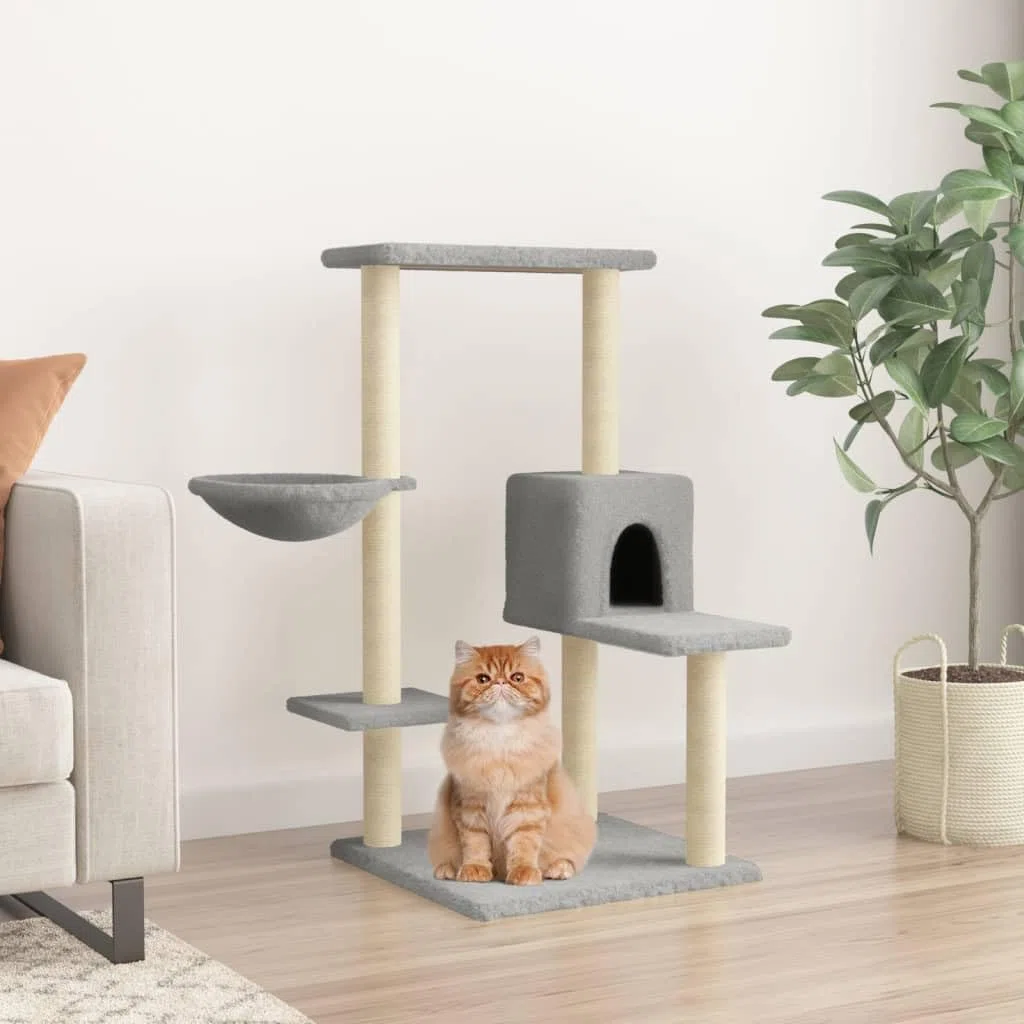 ShGaxin Rascador para Gatos con Postes de sisal Gris Claro 95 cm, Rascador Gato, Arbol Rascador para Gatos, Gatos Accesorios, Torre Gatos, Arranhador para Gatos, Casa para Gatos