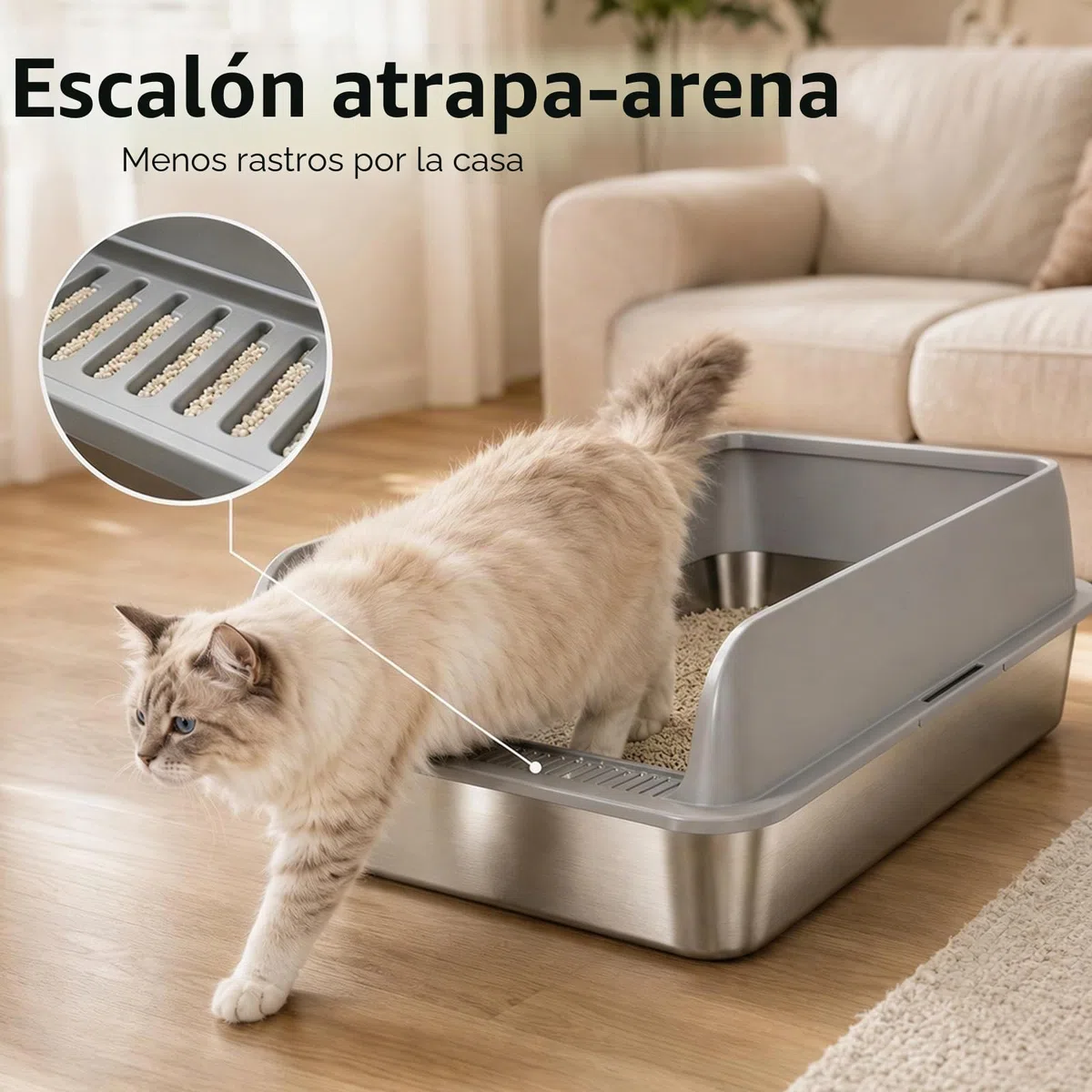 Juego de 2 Cajas de Arena para Gatos de Acero Inoxidable, con Borde Alto, 60 x 40 x 20 cm, Pala para areneros (Large)