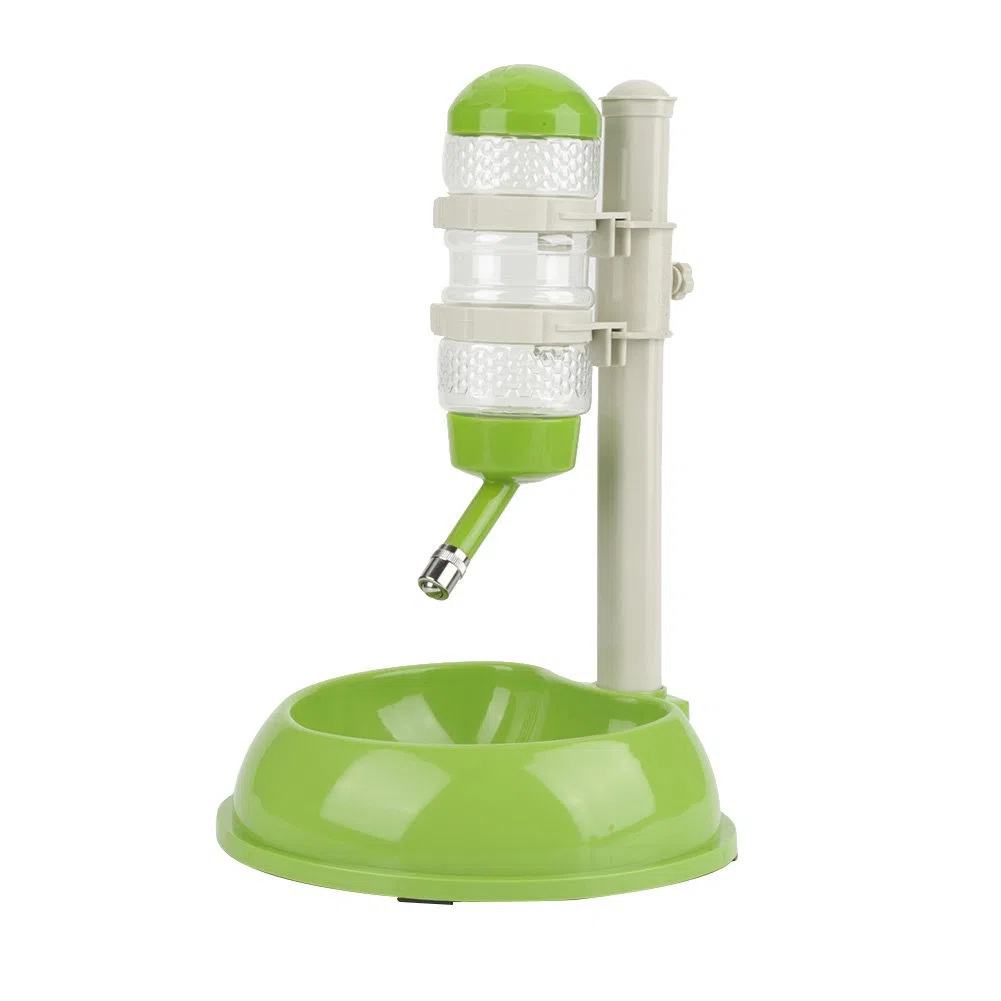 Fdit Dispensador de Agua Potable 500ml Cuenco de Alimentos con Botella de Agua para Mascotas Dispensador Grande Ajustable Automáticamente de Altura para Gato Socialme-EU(Verde)