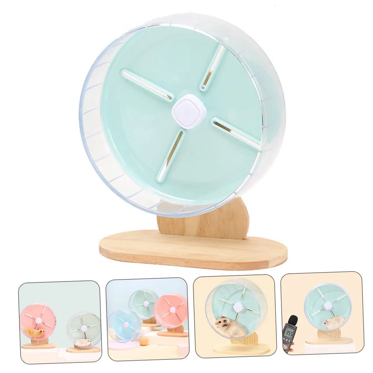 FRCOLOR Rueda para Hámster Silenciosa Soporte, Rueda de Ejercicio para Roedores Pequeña de 20 Cm, Material Abs y Madera, Adecuado para Jaulas de Mascotas y Aumentar Su Actividad