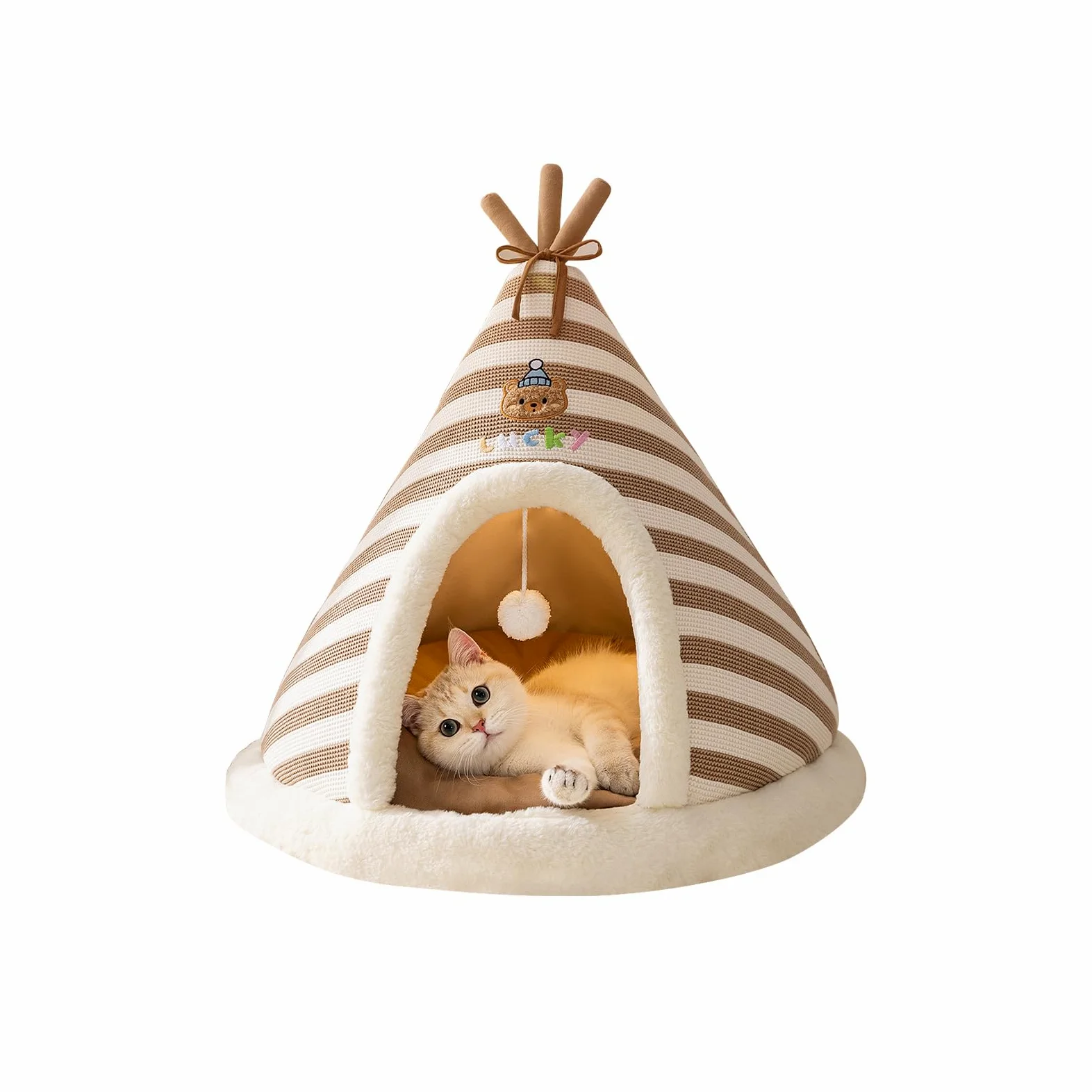 Galatée Cama Cueva para Gatos, Linda Casa Tipo Iglú para Perros con Cojín Extraíble, Cómoda Tipi Triangular para Mascotas, Nido Cálido para Mascotas, Mejora El Sueño(XL, Marrón)