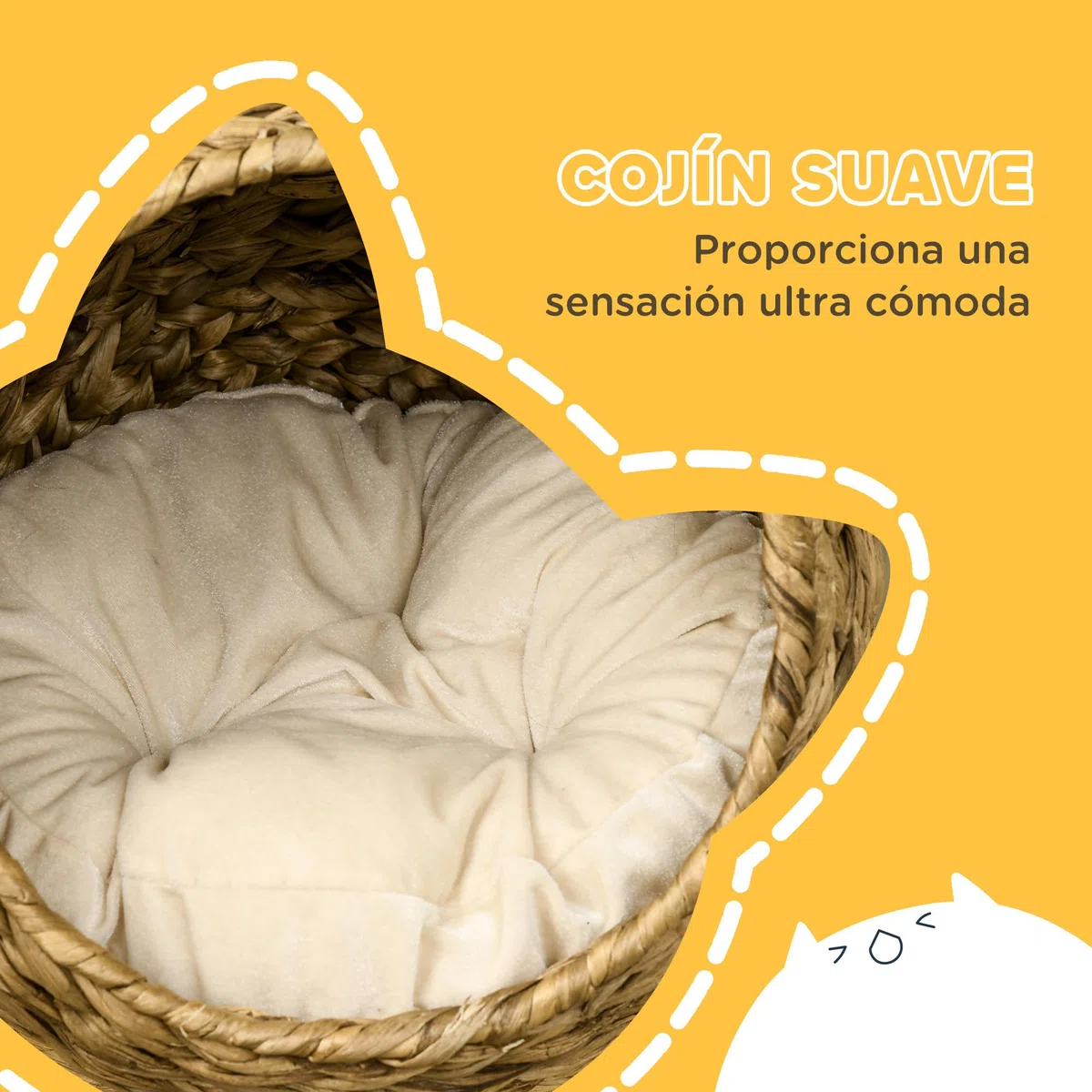 PawHut Cama para Gatos de Mimbre Desmontable 40x37x51 cm Marrón y Beige | Cueva para Gatos, con Cojín Extraíble