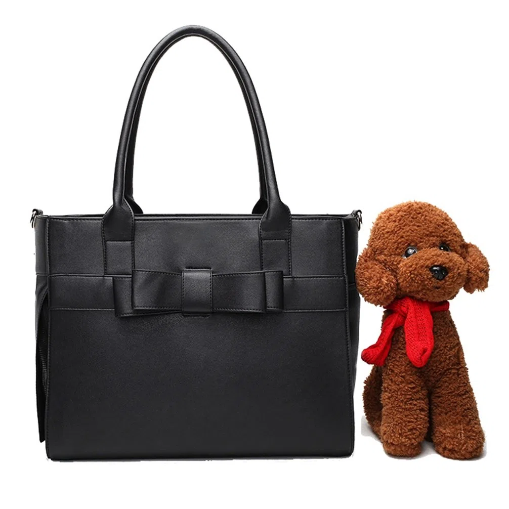 Carrier - Bolso de mano de piel sintética para mascotas, bolsa de viaje de malla para perro, gatito, cachorro