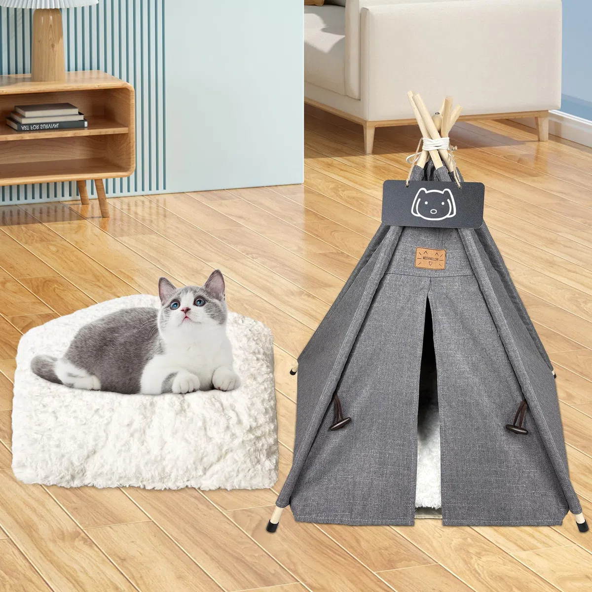 Tienda de campaña para mascotas con cojín grueso para gatos/perros, cama extraíble y lavable, casa de juegos para cachorros, tiendas de campaña para gatos, 60 x 60 x 70 cm
