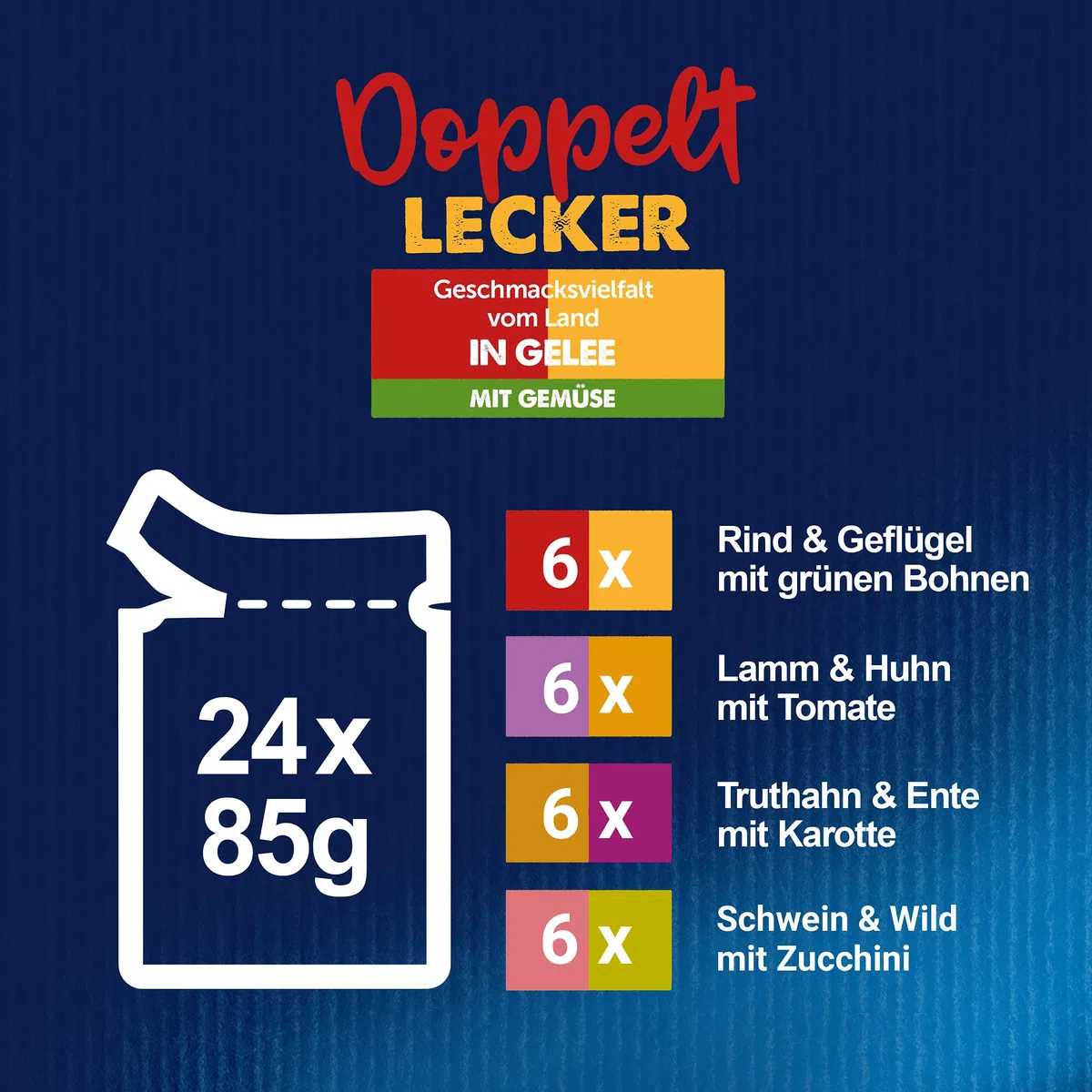 Felix Comida para Gatos Doble Deliciosa húmeda en gelatina, Mezcla de variedades, 4 Unidades (4 x 24 Bolsas de 85 g)