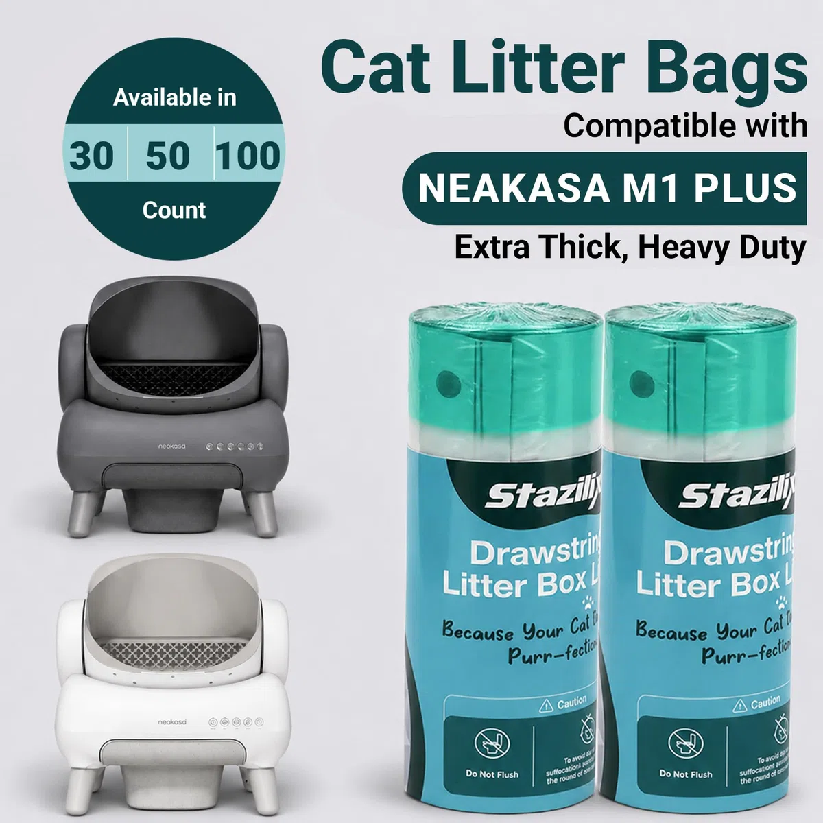 Neakasa - Bolsas de arena para caja de arena, paquete de 100 bolsas de arena para gatos, cordón resistente, a prueba de fugas y duraderas, bolsas de arena neakasa m1 para una limpieza fácil y sin