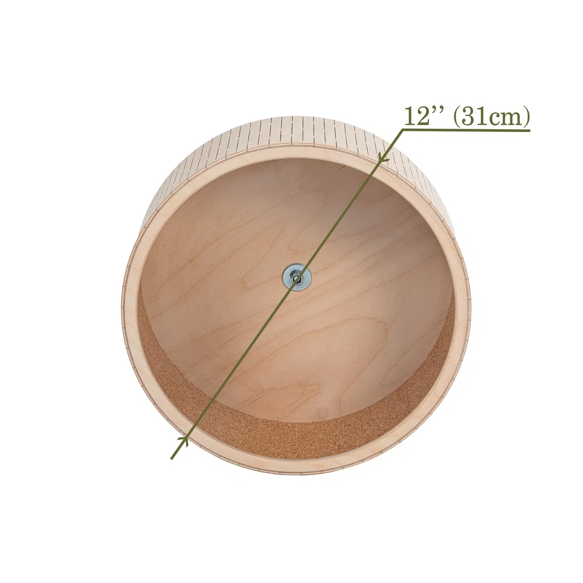 Rueda de madera silenciosa de 31 cm con banda de rodadura de corcho para hámsters, degus, jerbos y roedores pequeños, superficie de rodadura de 12,5 cm de ancho, rodamientos de bolas, construcción