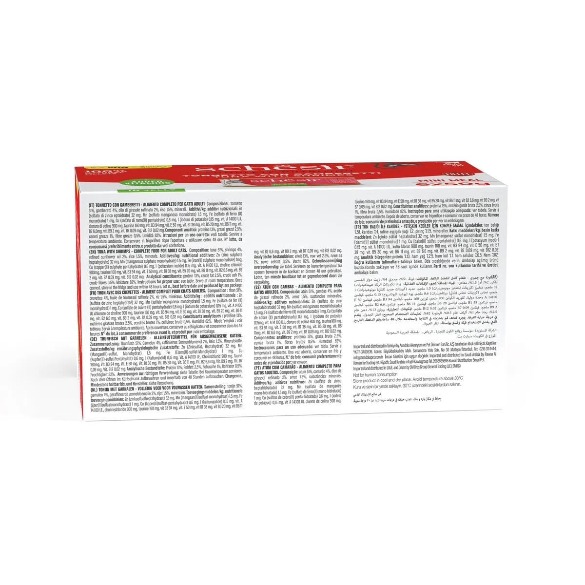Schesir, Atún con Camarones En Gelatina, Alimento Húmedo Completo para Gatos, con Vitaminas Añadidas, 100% Natural, Cruelty-Free, 6 X 50g