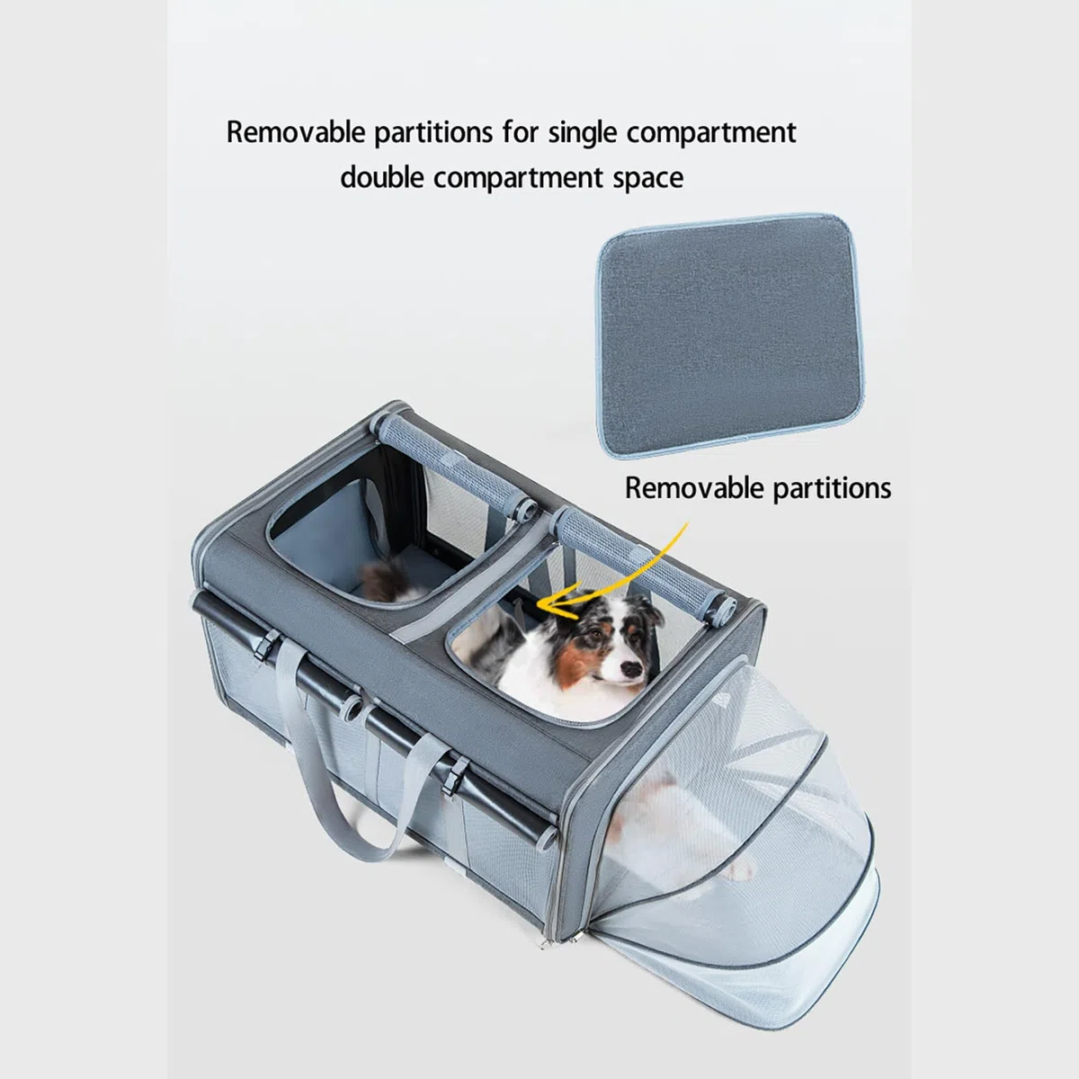 Bolsa de transporte expandible para mascotas, caja de viaje para mascotas, dos cajas, con ruedas extraíbles, divisores ajustables y asa telescópica, adecuada para perros y gatos pequeños y medianos