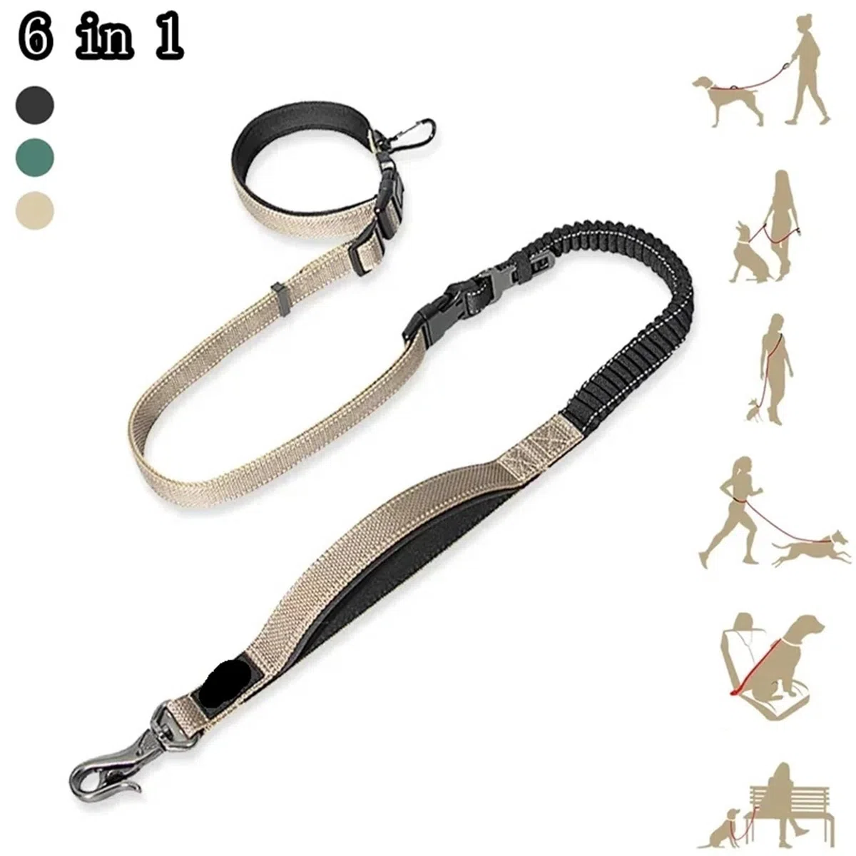 Cinturón Multifuncional 6 en 1 for pasear y Correr Perros Grandes, con Manos Libres. Correa Perro(Beige)