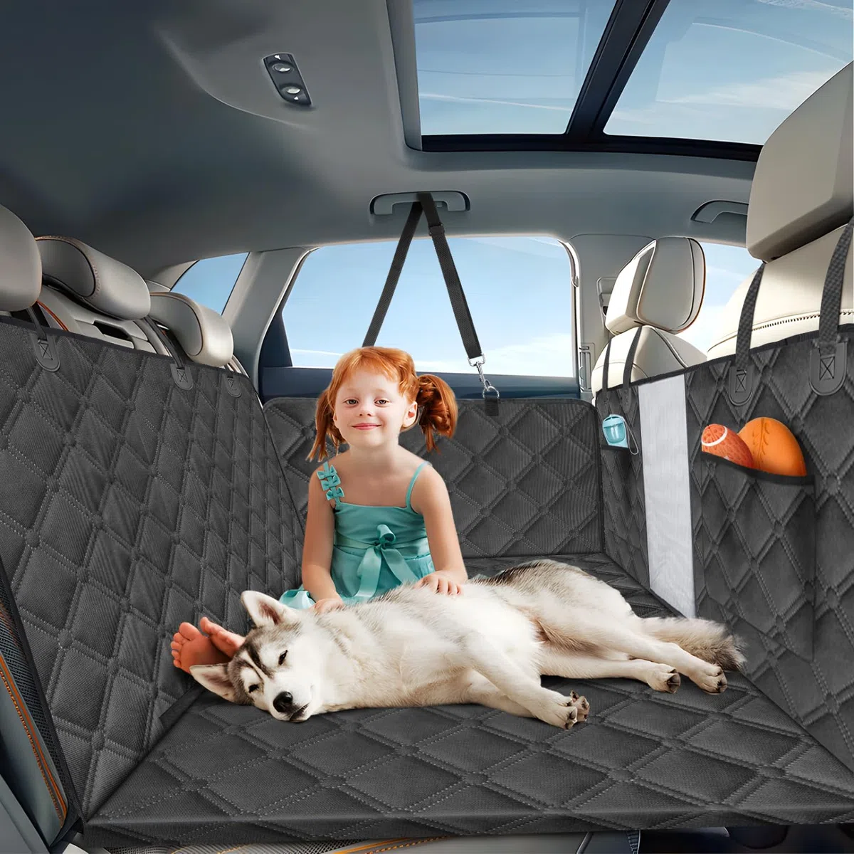 Nobleza - Extensor Asiento Perro 164x131cm con Parte Inferior Dura Removable, Funda Coche Perro Impermeable con Ventana Malla, 2 Bolsillos Grandes, Hamaca Coche, Negro