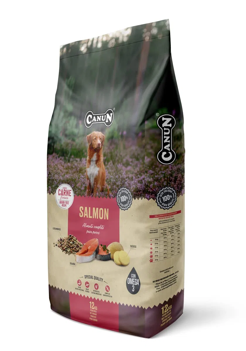 CANUN Pienso para Perros Adultos con Salmón Fresco Sin Cereales Alimento seco para Perros 12 kg Fresh Salmon