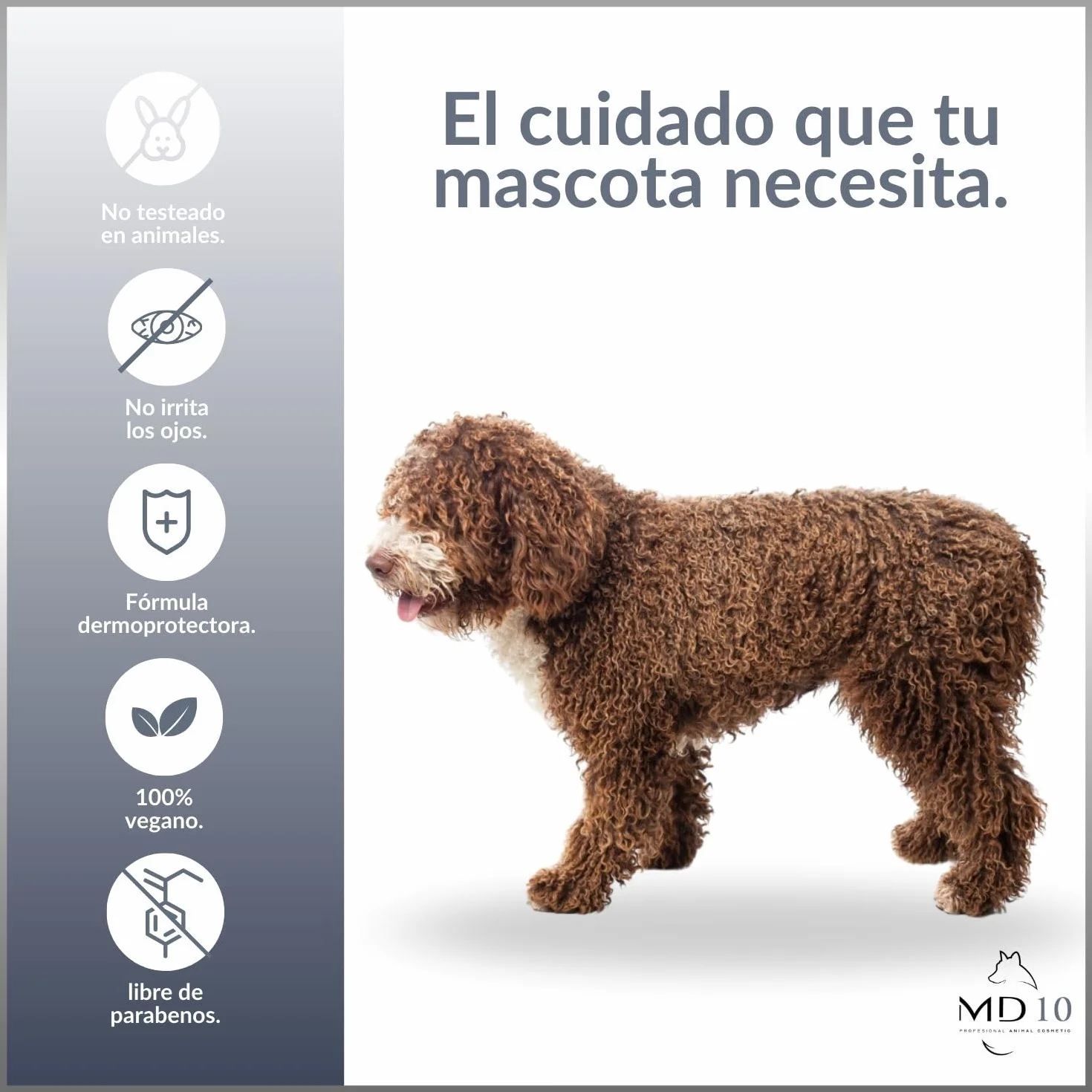 Champú para Perro de Agua Español Pelo Marrón de Diferentes Tonalidades - Champú Texturizador de Rizos Hidratante, Vegano y Biodegradable - Fabricado en España - 5 l - MD-10 COLLECTION