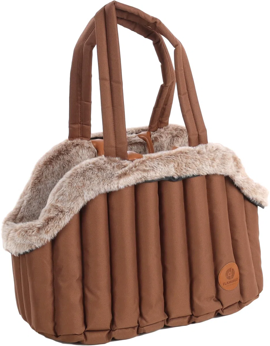 Flamingo Transportín Gato – Perro – Tuke marrón – 41 x 28 x 30 cm – poliéster con relleno de espuma – forro lavable – correa de seguridad