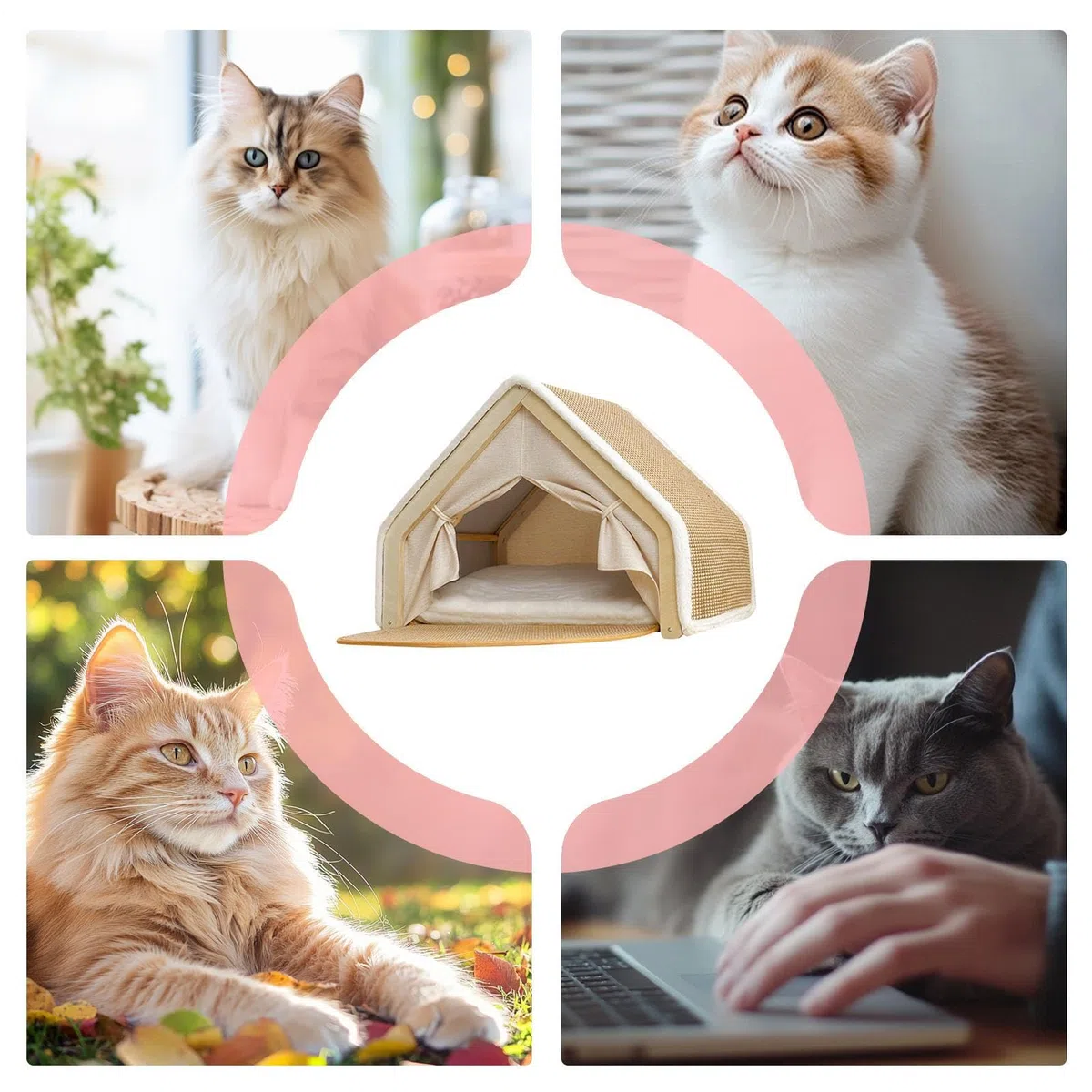 Tienda Cama Gatos Tablero De Rascador Sisal Y Casa | Tienda para en Interior del Hogar Dormitorio Habitación de Mascotas Suelo Invierno