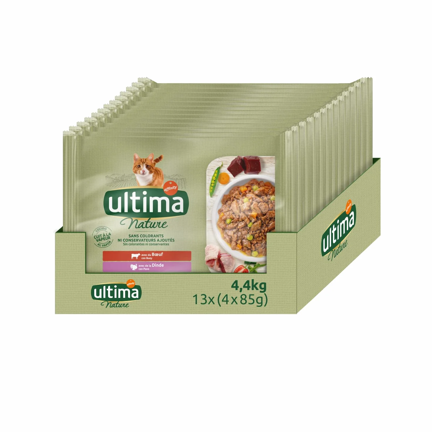 Ultima Nature Comida Húmeda para Gatos con Buey y Pavo, 52 bolsitas