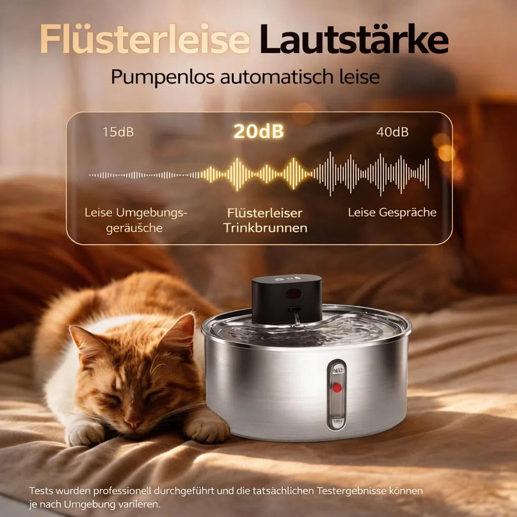 HOMELODY Fuente para gatos inalámbrica de acero inoxidable, 3,2 L, con batería, hasta 120 días, funcionamiento con sensor, silenciosa, con sistema de filtro de 5 compartimentos para gatos y perros