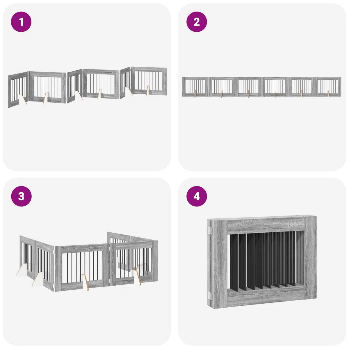 Perrera plegable para perros con 6 soportes, color gris, metal Sonoma, 482 cm, plegable para interior, flexible, protección y seguridad para cachorros y perros